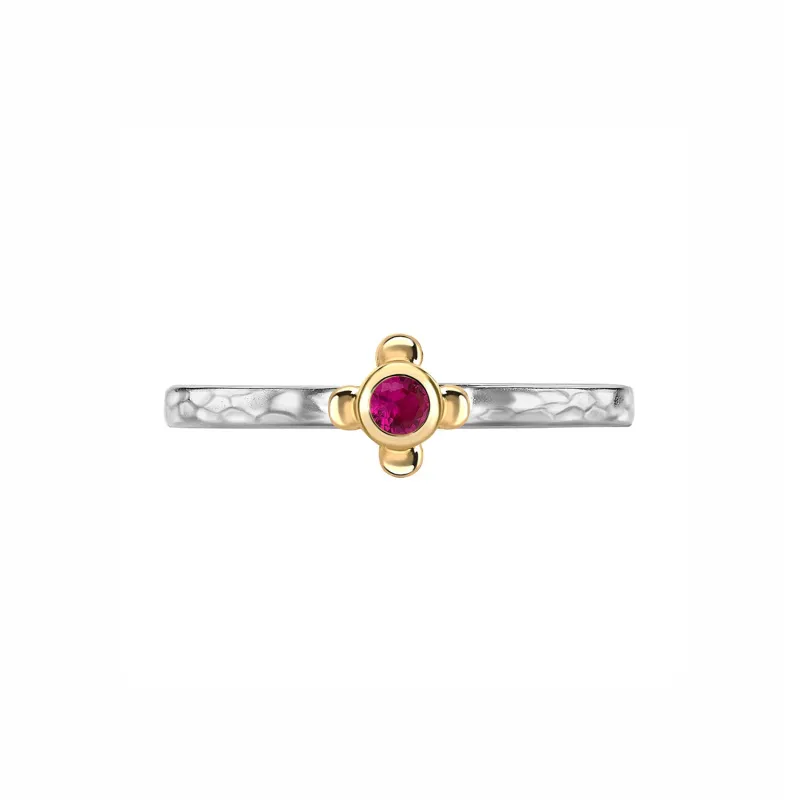 2.5mm Round Ruby Hammered Twinkle Ring sold by Dower & Hall