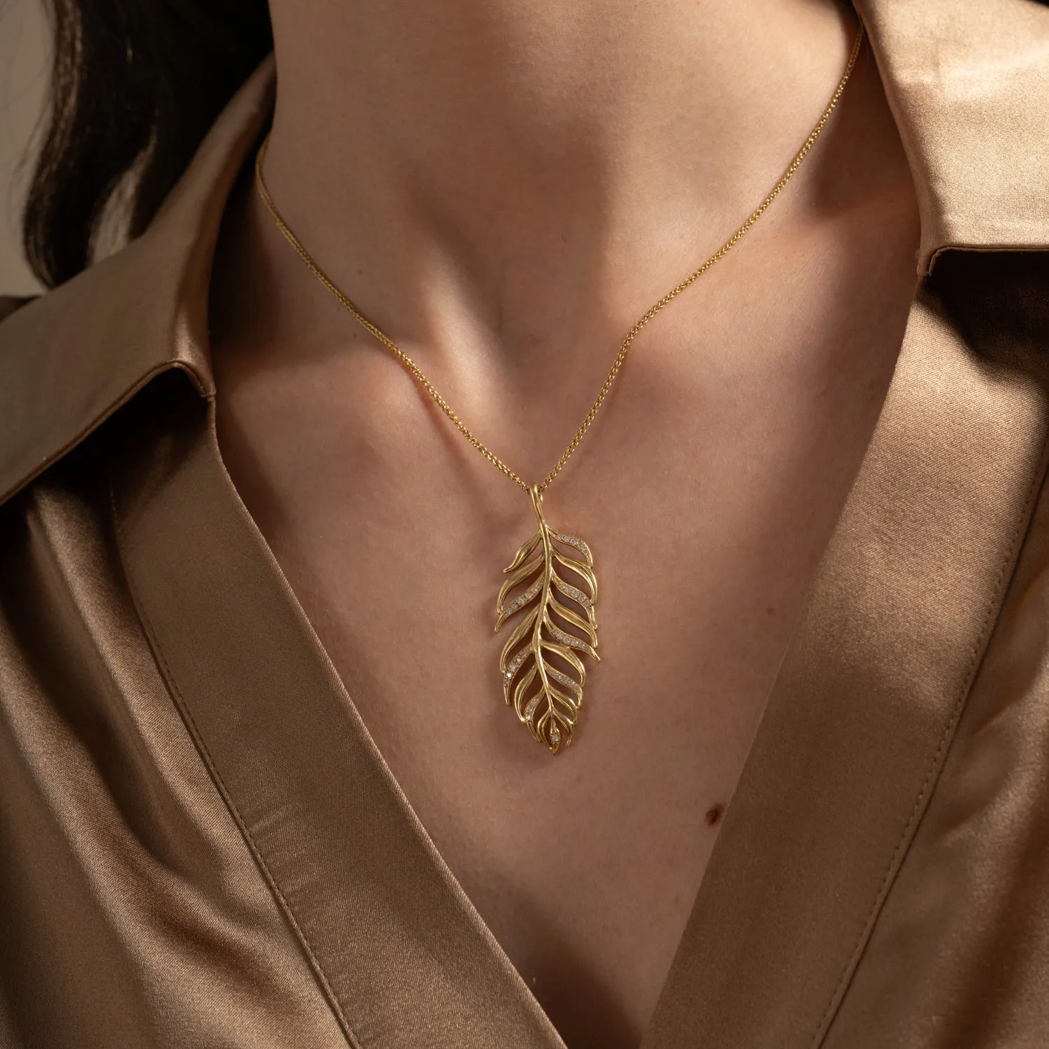 18k Large Peacock Feather Diamond Pendant - 0.33CT sold by Dower & Hall product image thumbnail 2