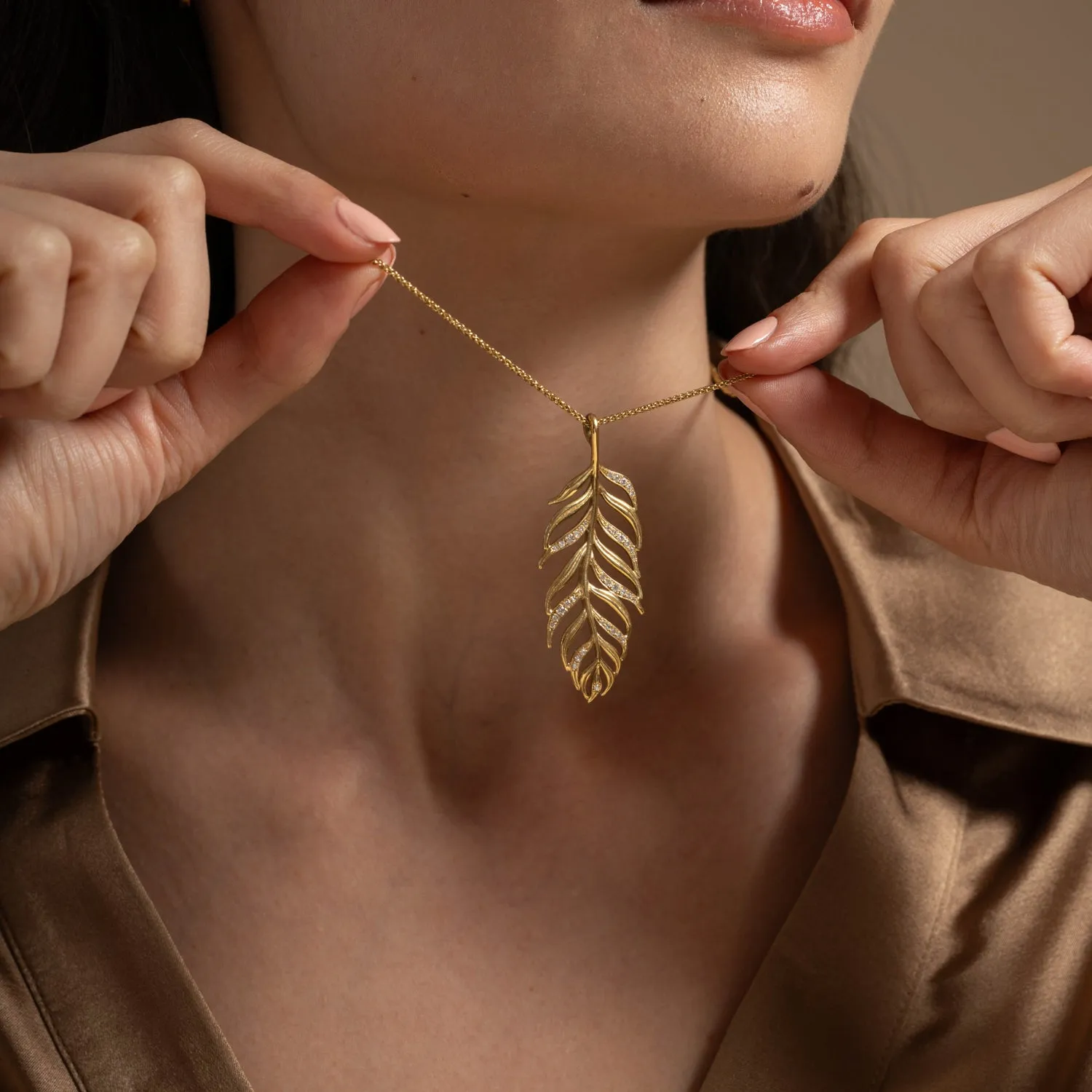 18k Large Peacock Feather Diamond Pendant - 0.33CT sold by Dower & Hall product image thumbnail 3