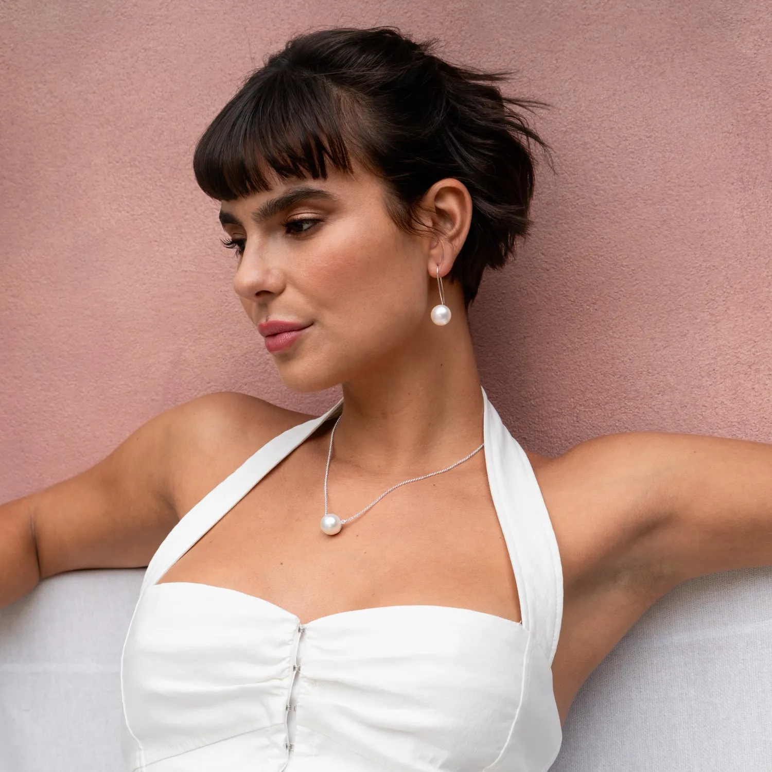 Timeless 14mm Long White Pearl Earrings sold by Dower & Hall product image thumbnail 2