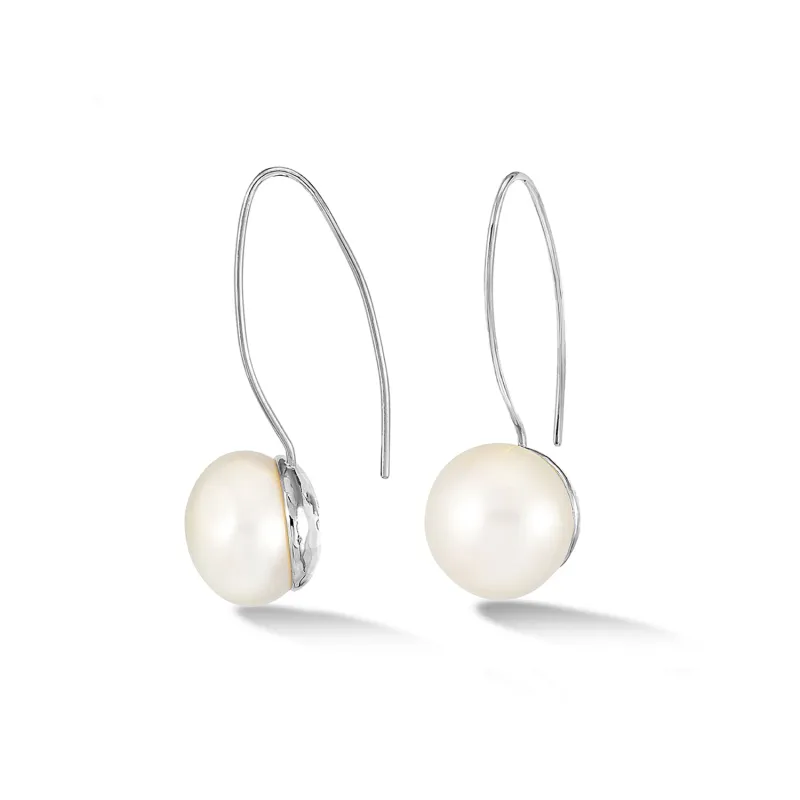 Timeless 14mm Long White Pearl Earrings sold by Dower & Hall