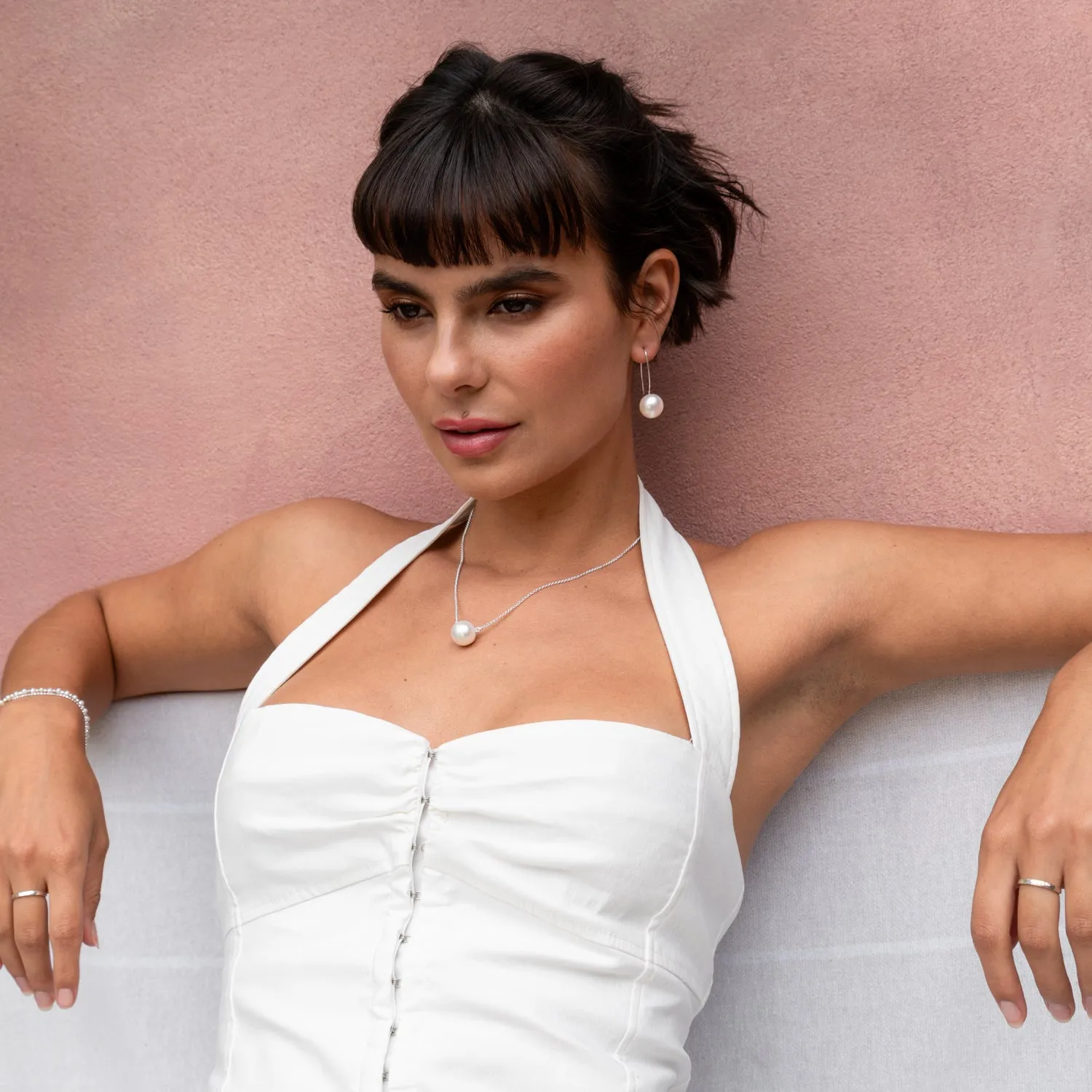 Timeless 14mm Long White Pearl Earrings sold by Dower & Hall product image thumbnail 3