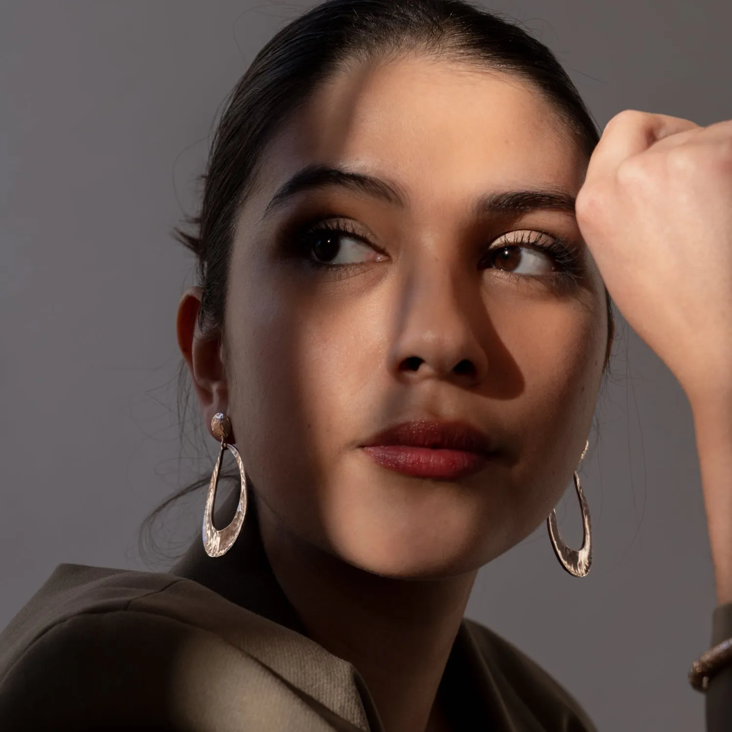 Large Hammered Round Open Drop Nomad Earrings sold by Dower & Hall product image thumbnail 3