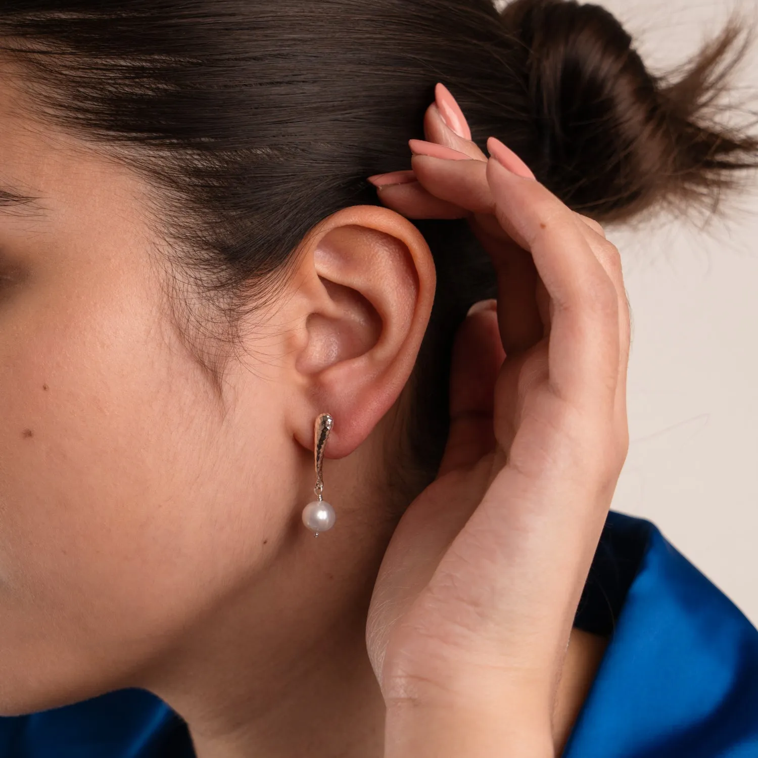 10mm White Freshwater Pearl Teardrop Drop Earrings sold by Dower & Hall product image thumbnail 2