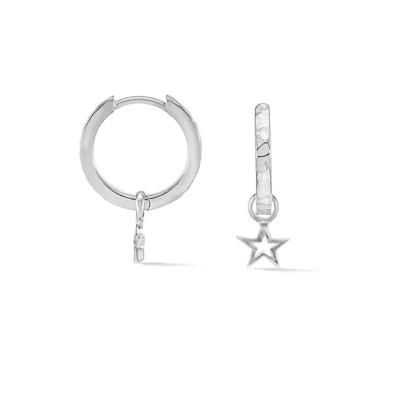 Hammered Star Charm Huggie Hoops sold by Dower & Hall