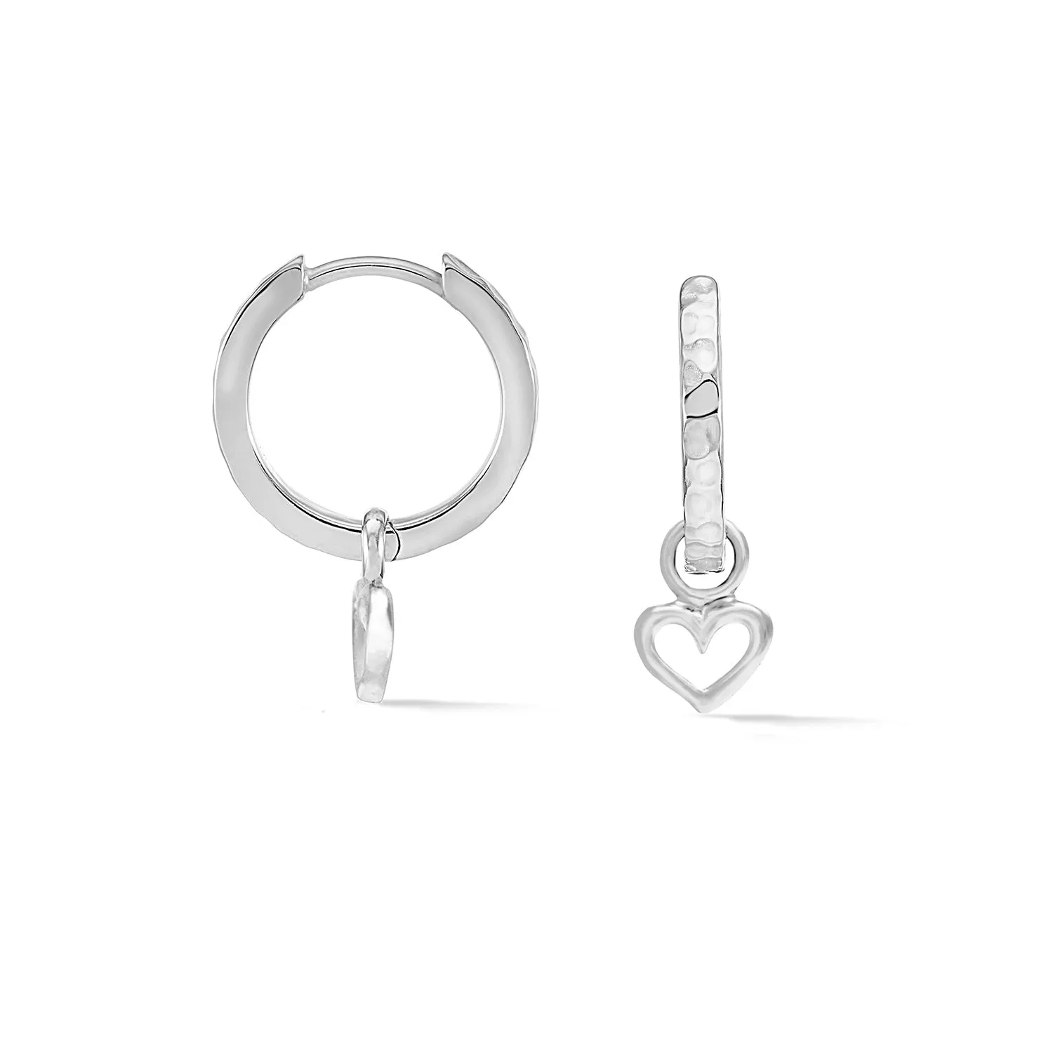 Hammered Heart Charm Huggie Hoops sold by Dower & Hall