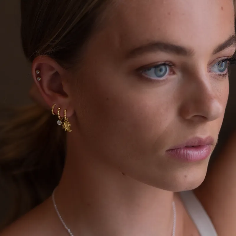 Feather Charm Huggie Hoops sold by Dower & Hall product image thumbnail 5