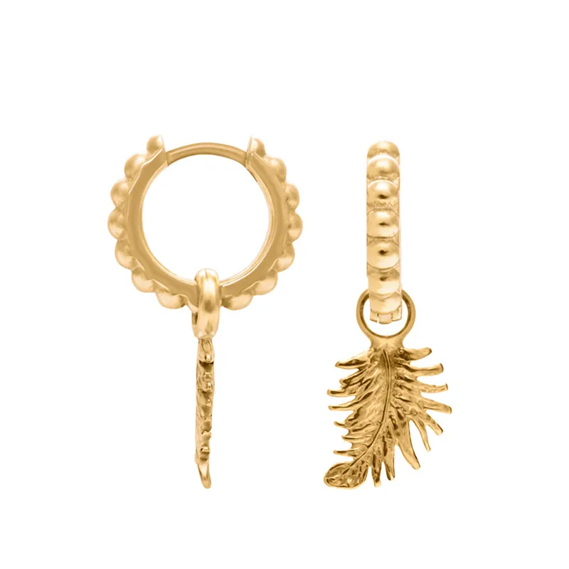 Feather Charm Huggie Hoops sold by Dower & Hall