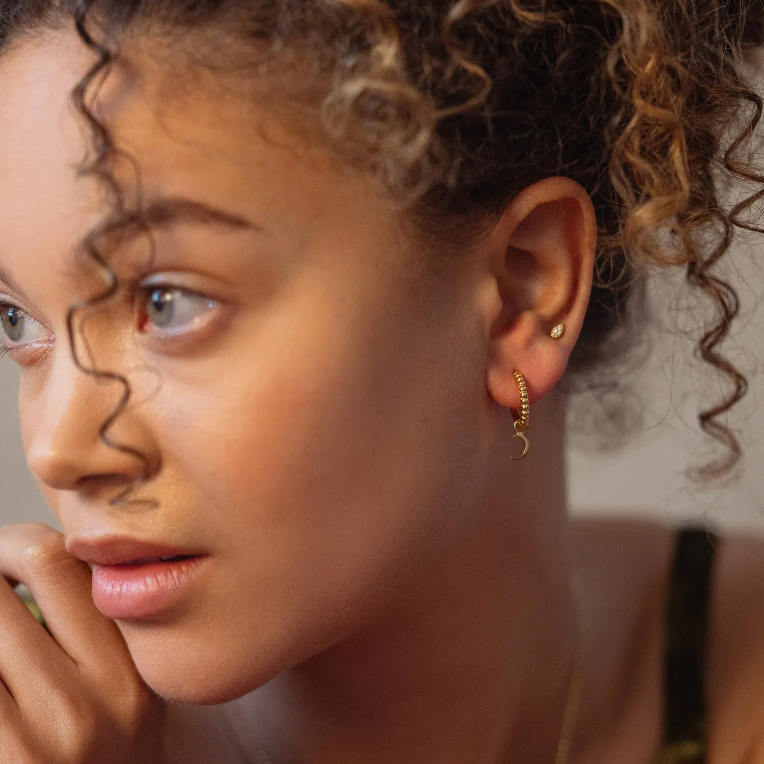 Dotty Moon Charm Huggie Hoops sold by Dower & Hall product image thumbnail 2