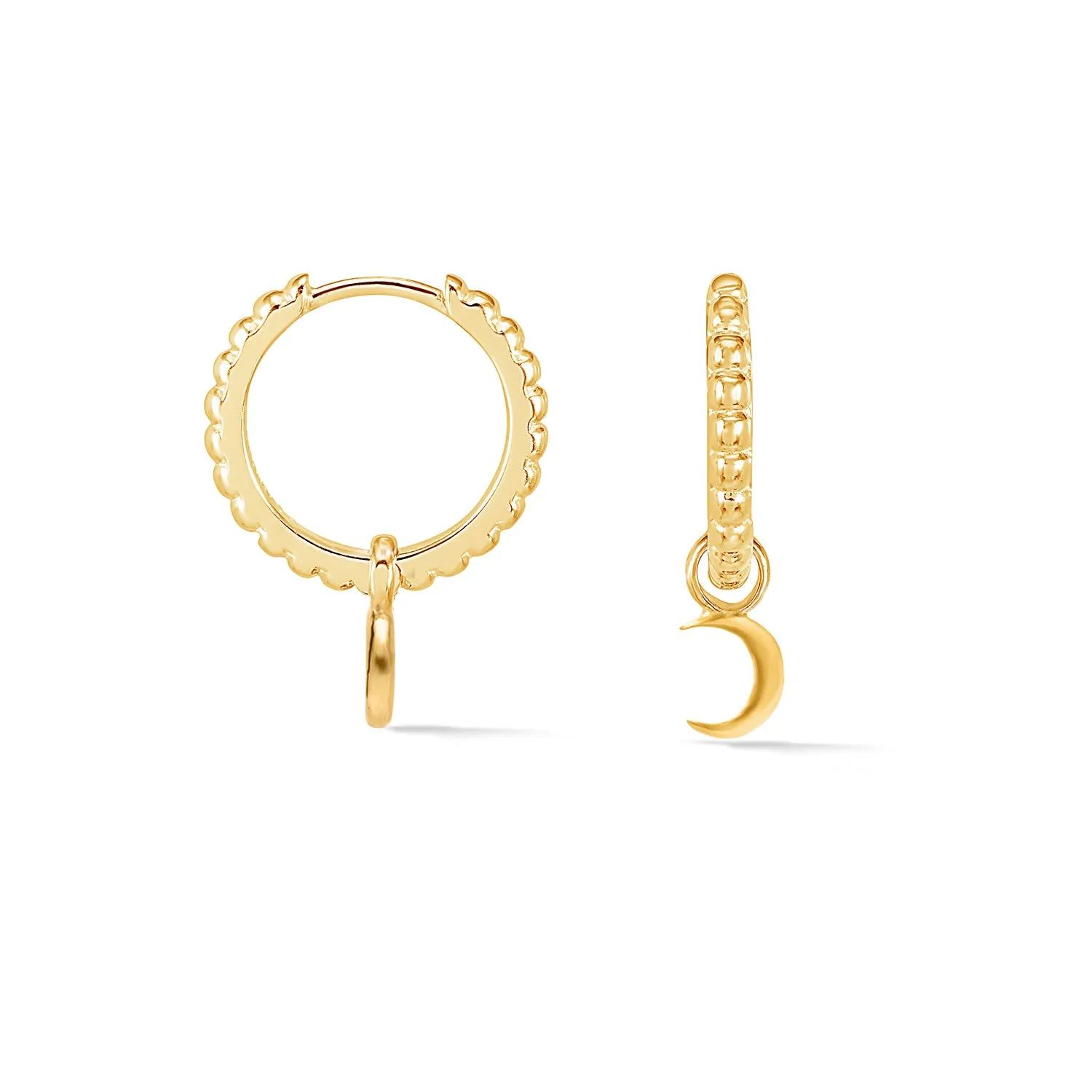 Dotty Moon Charm Huggie Hoops sold by Dower & Hall