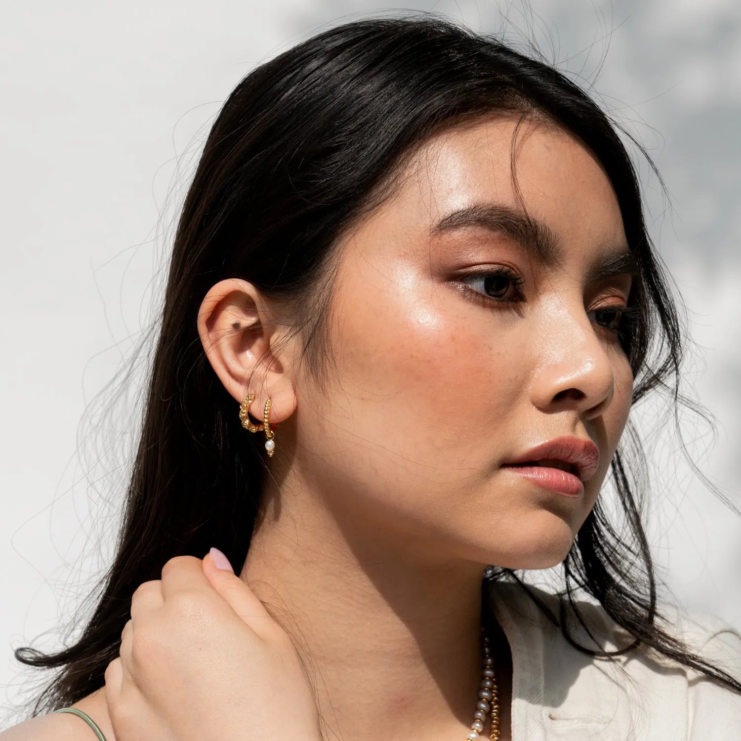 Timeless Dotty Hoops with Pearl Drop sold by Dower & Hall product image thumbnail 3