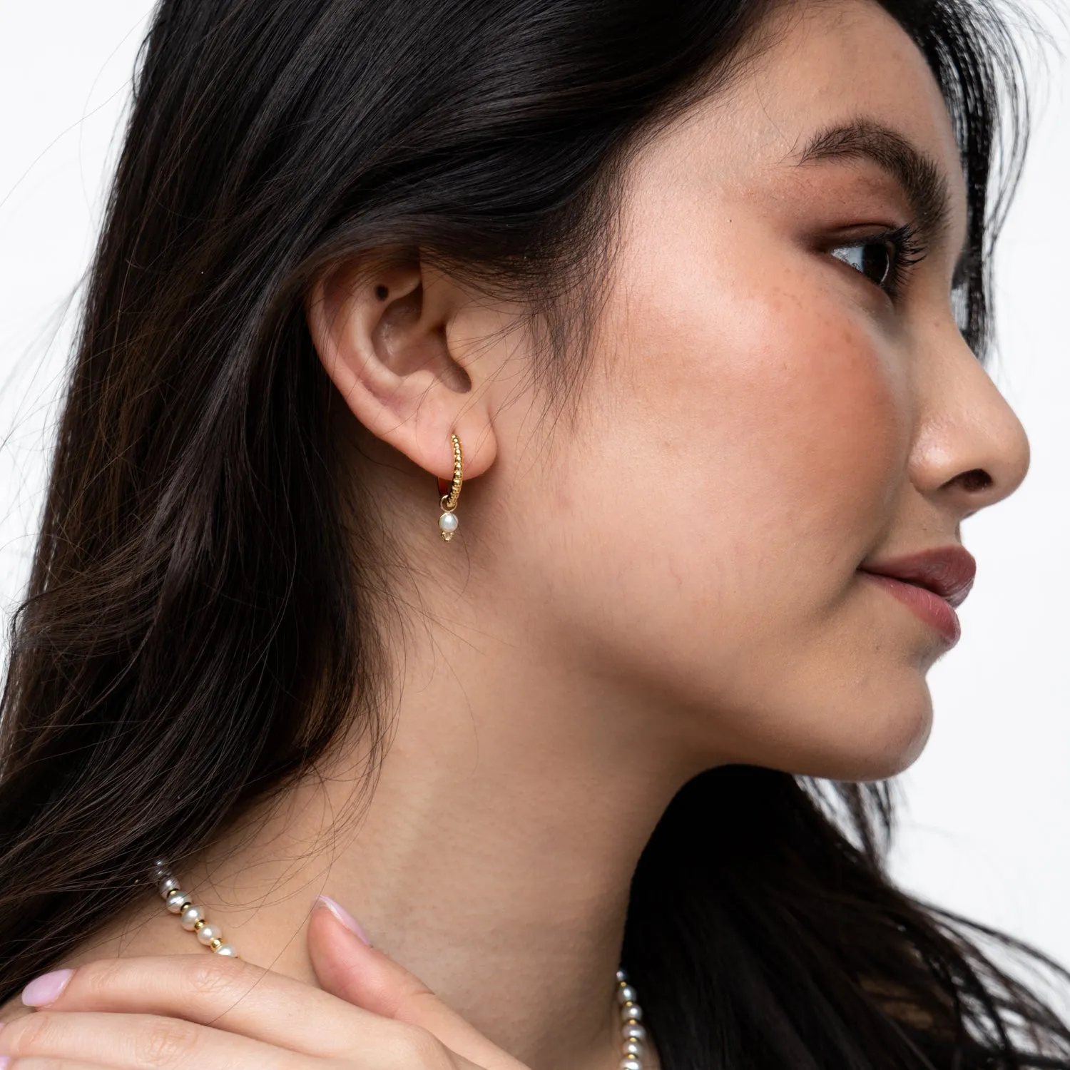 Timeless Dotty Hoops with Pearl Drop sold by Dower & Hall product image thumbnail 2