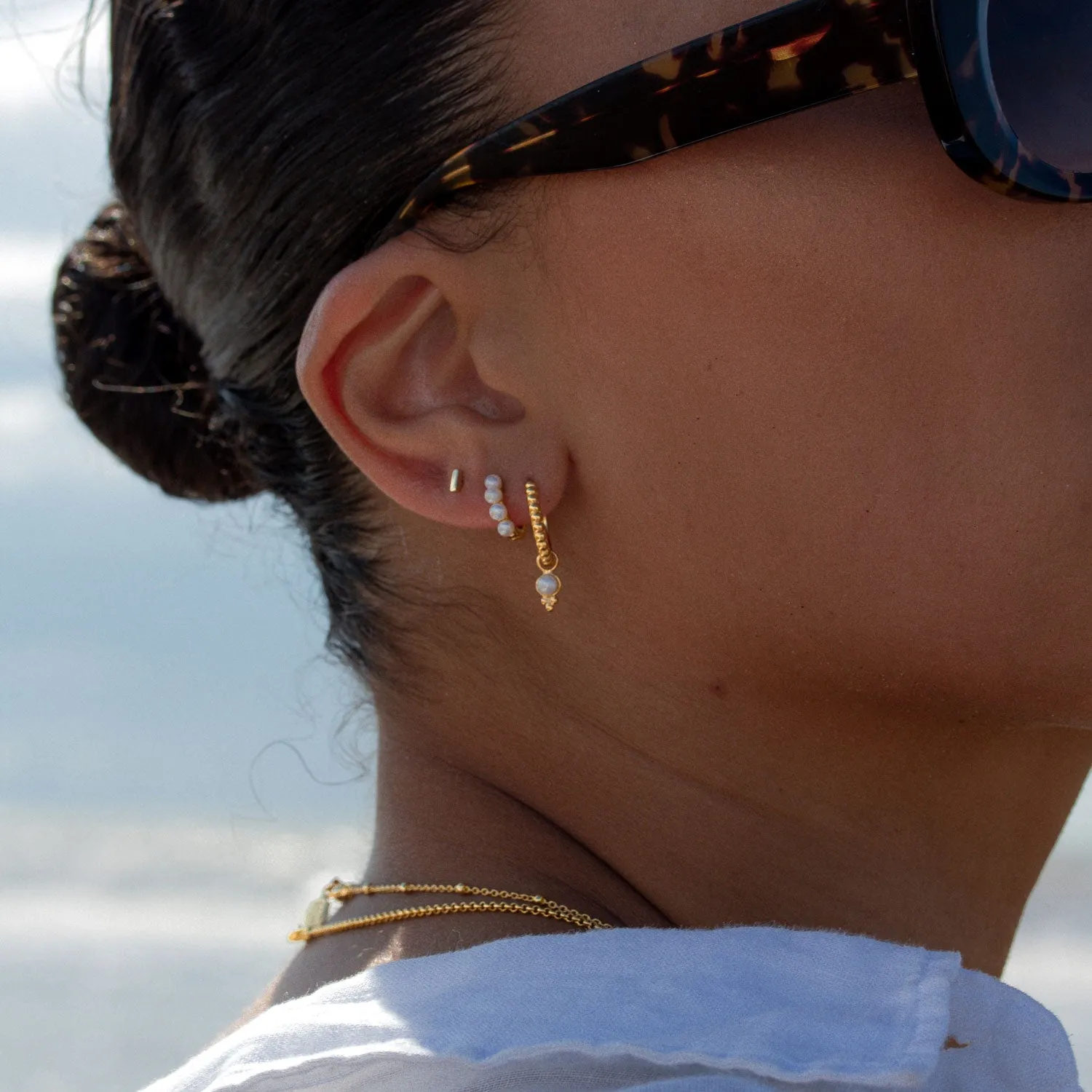 Timeless Dotty Hoops with Pearl Drop sold by Dower & Hall product image thumbnail 4