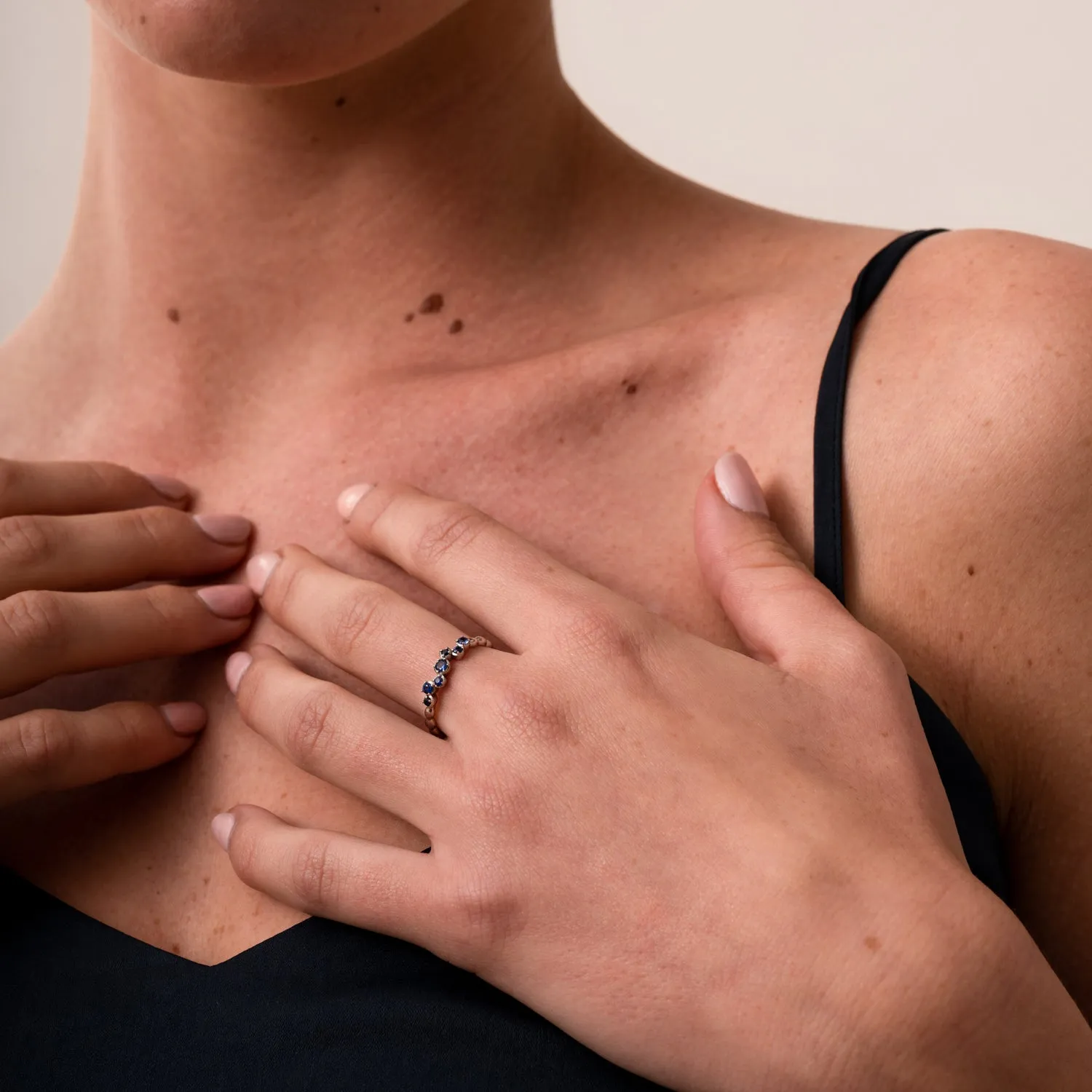 14k Stargazer Narrative Ring with Blue Sapphire sold by Dower & Hall product image thumbnail 5