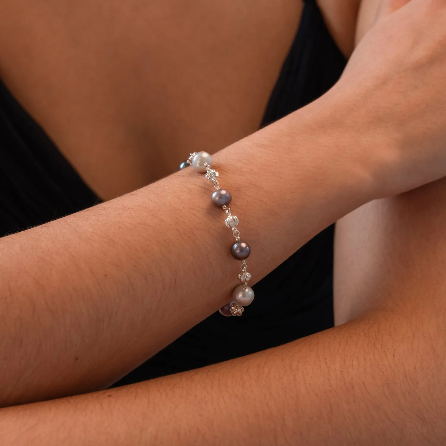 Pumpkin Bead & Mixed Grey Pearl Bracelet sold by Dower & Hall product image thumbnail 2