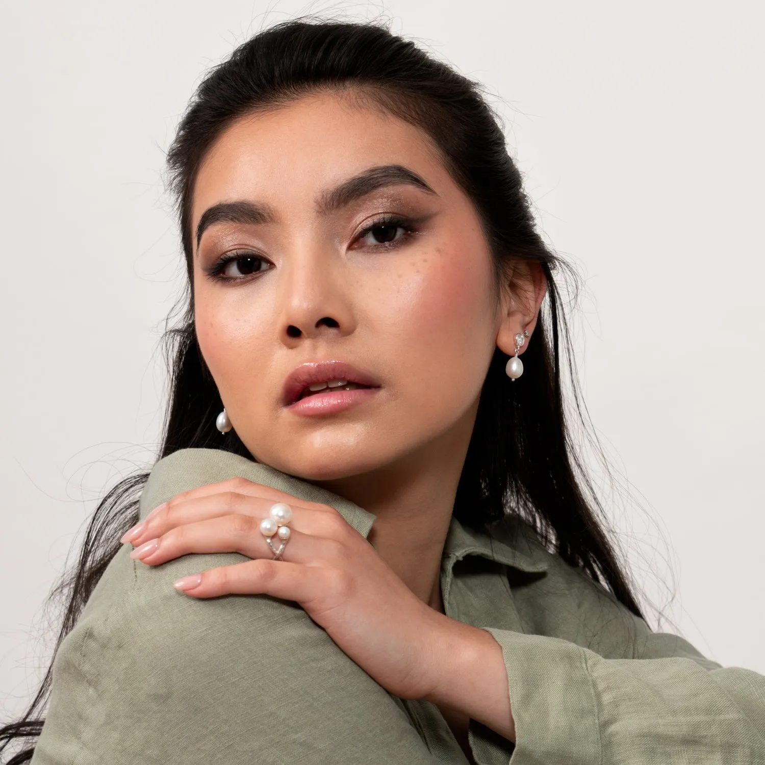 Timeless White Topaz & White Pearl Earrings sold by Dower & Hall product image thumbnail 2