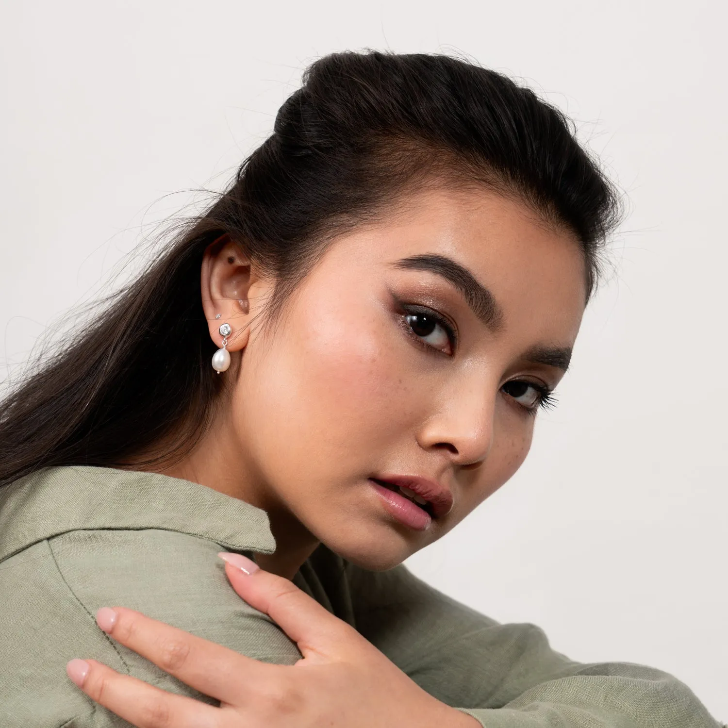 Timeless White Topaz & White Pearl Earrings sold by Dower & Hall product image thumbnail 3