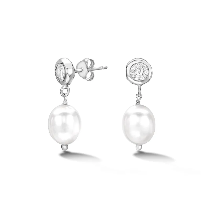 Timeless White Topaz & White Pearl Earrings sold by Dower & Hall