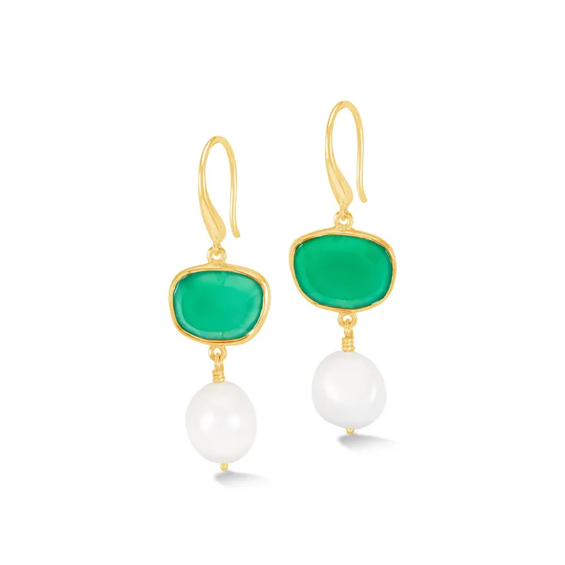 Green Onyx Pebble & Pearl Drop Earrings sold by Dower & Hall