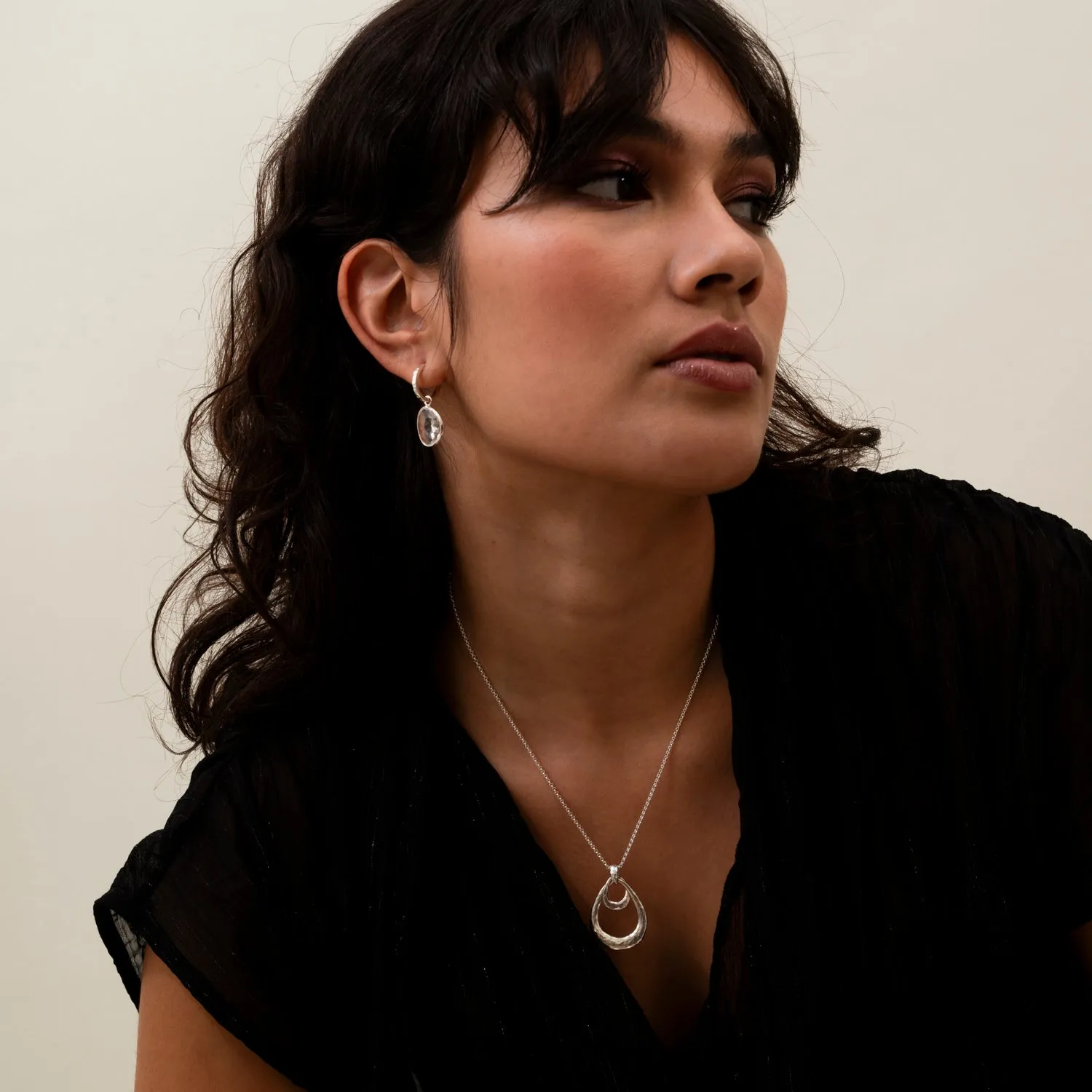 Rock Crystal Pebble Huggie Hoops sold by Dower & Hall product image thumbnail 5