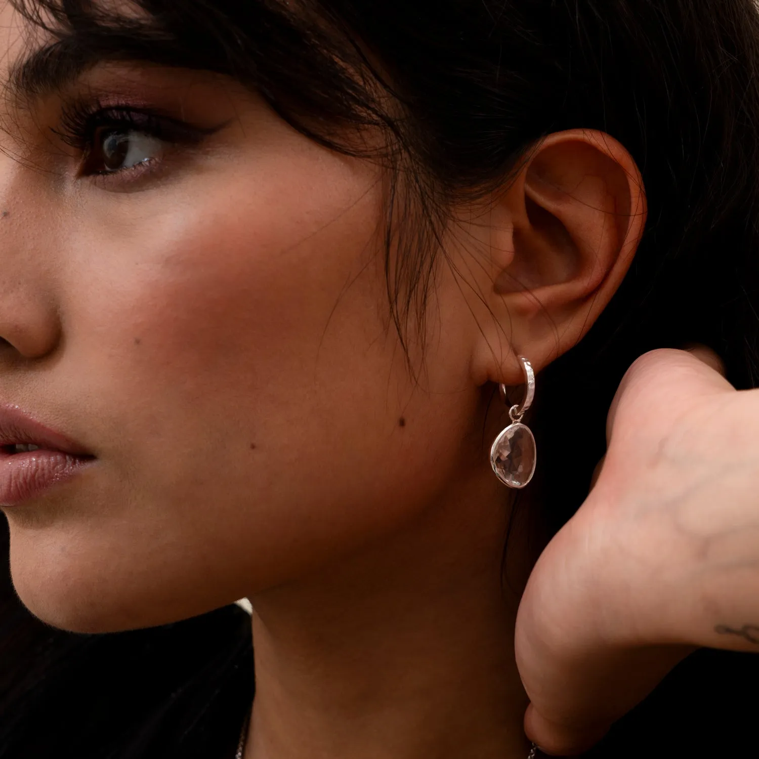 Rock Crystal Pebble Huggie Hoops sold by Dower & Hall product image thumbnail 2