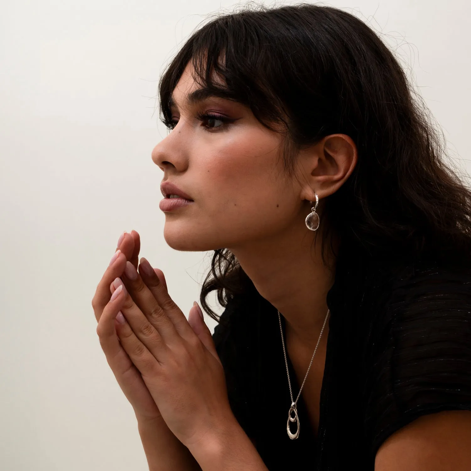 Rock Crystal Pebble Huggie Hoops sold by Dower & Hall product image thumbnail 3