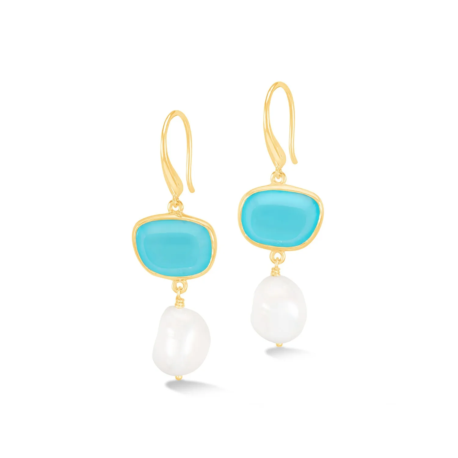 Chalcedony Pebble & Pearl Drop Earrings sold by Dower & Hall product image thumbnail 4