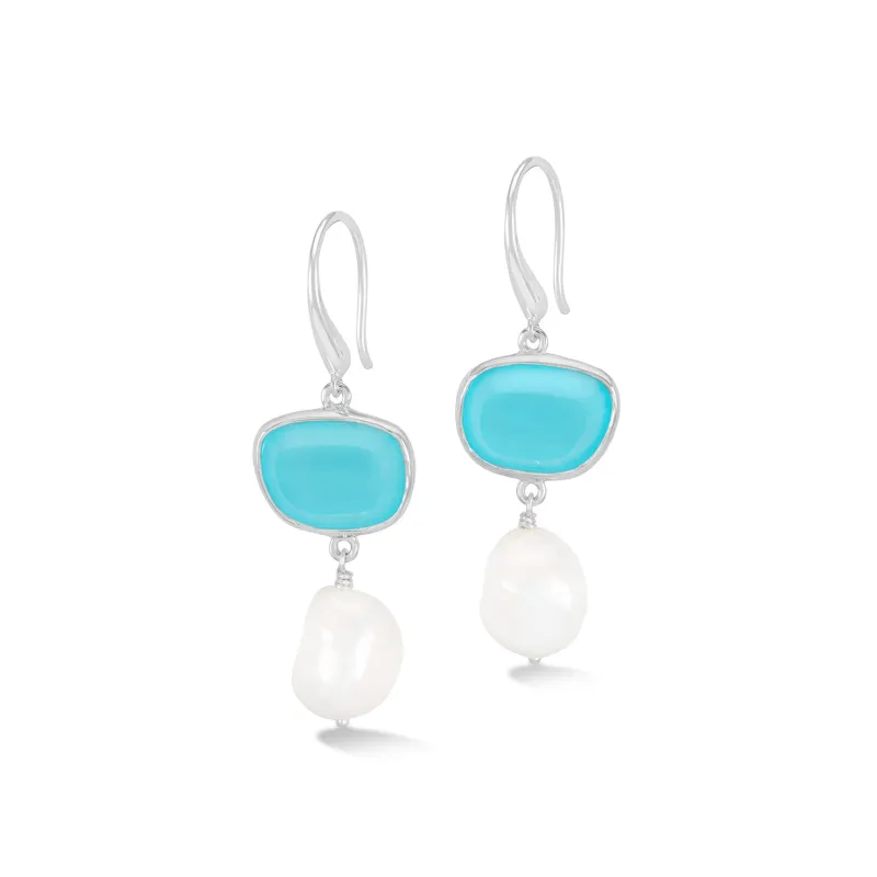 Chalcedony Pebble & Pearl Drop Earrings sold by Dower & Hall