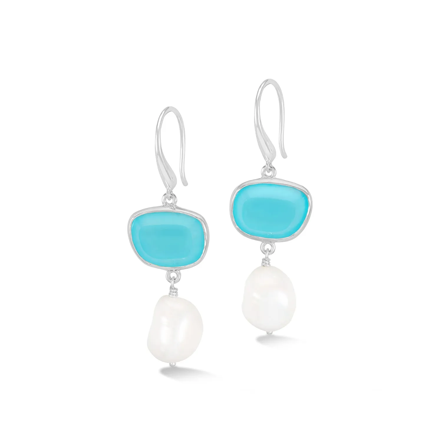 Chalcedony Pebble & Pearl Drop Earrings sold by Dower & Hall