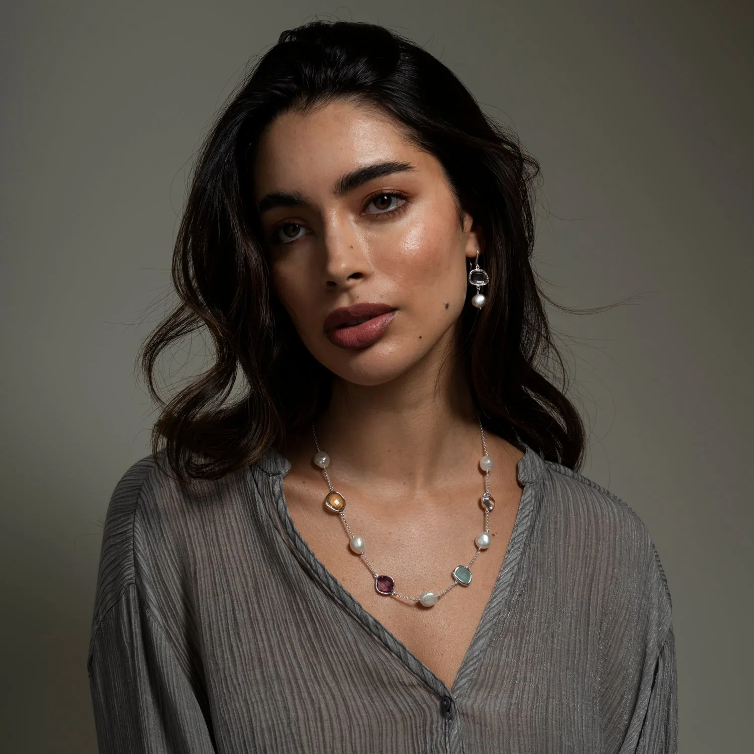 Rock Crystal Pebble & Pearl Drop Earrings sold by Dower & Hall product image thumbnail 5