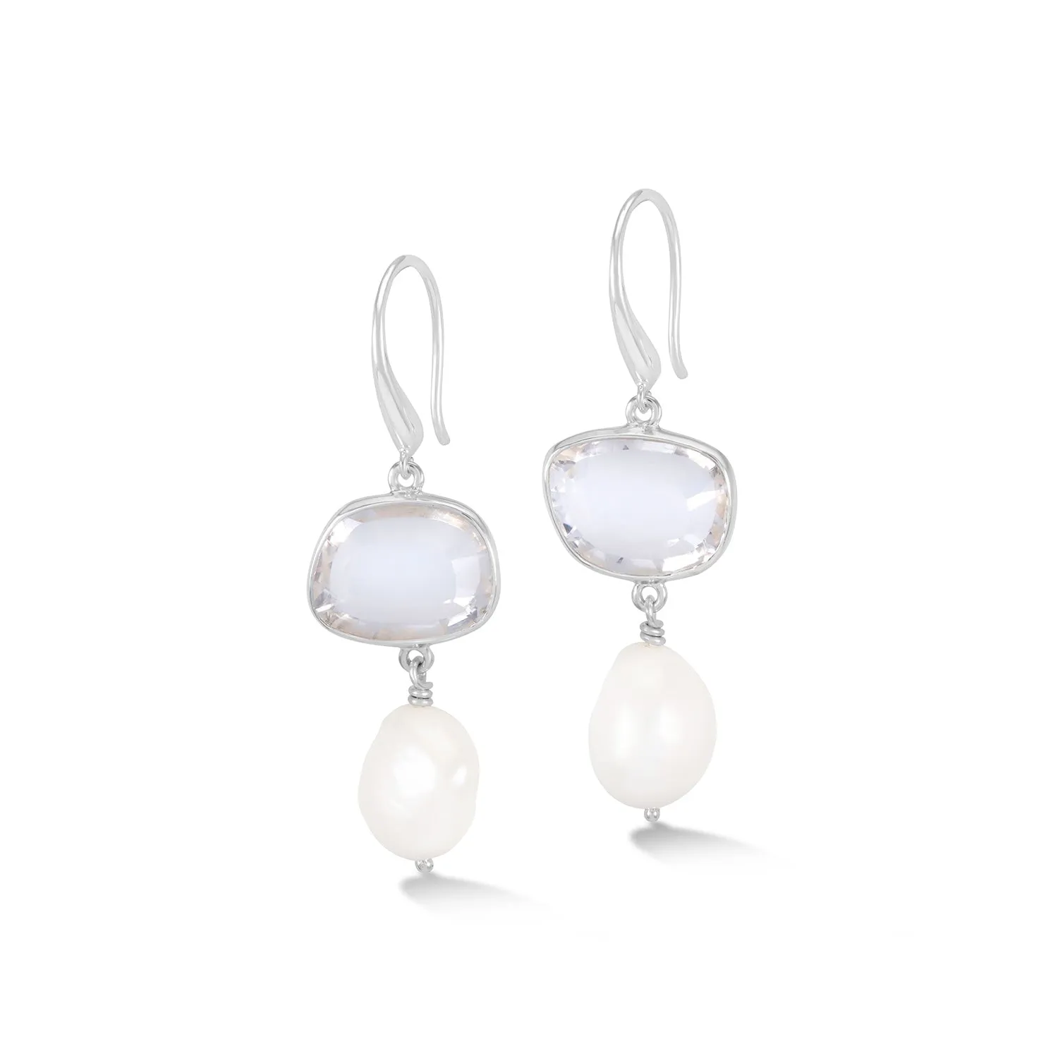 Rock Crystal Pebble & Pearl Drop Earrings sold by Dower & Hall