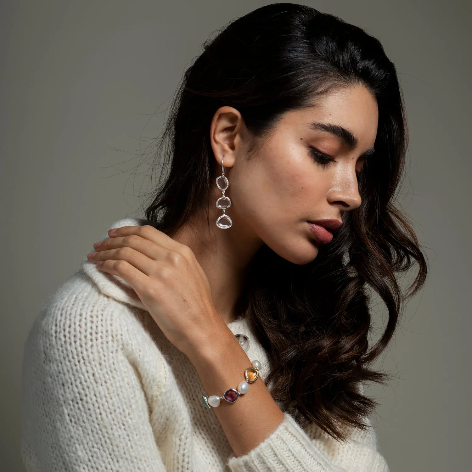 Long Rock Crystal Pebble Drop Earrings sold by Dower & Hall product image thumbnail 5