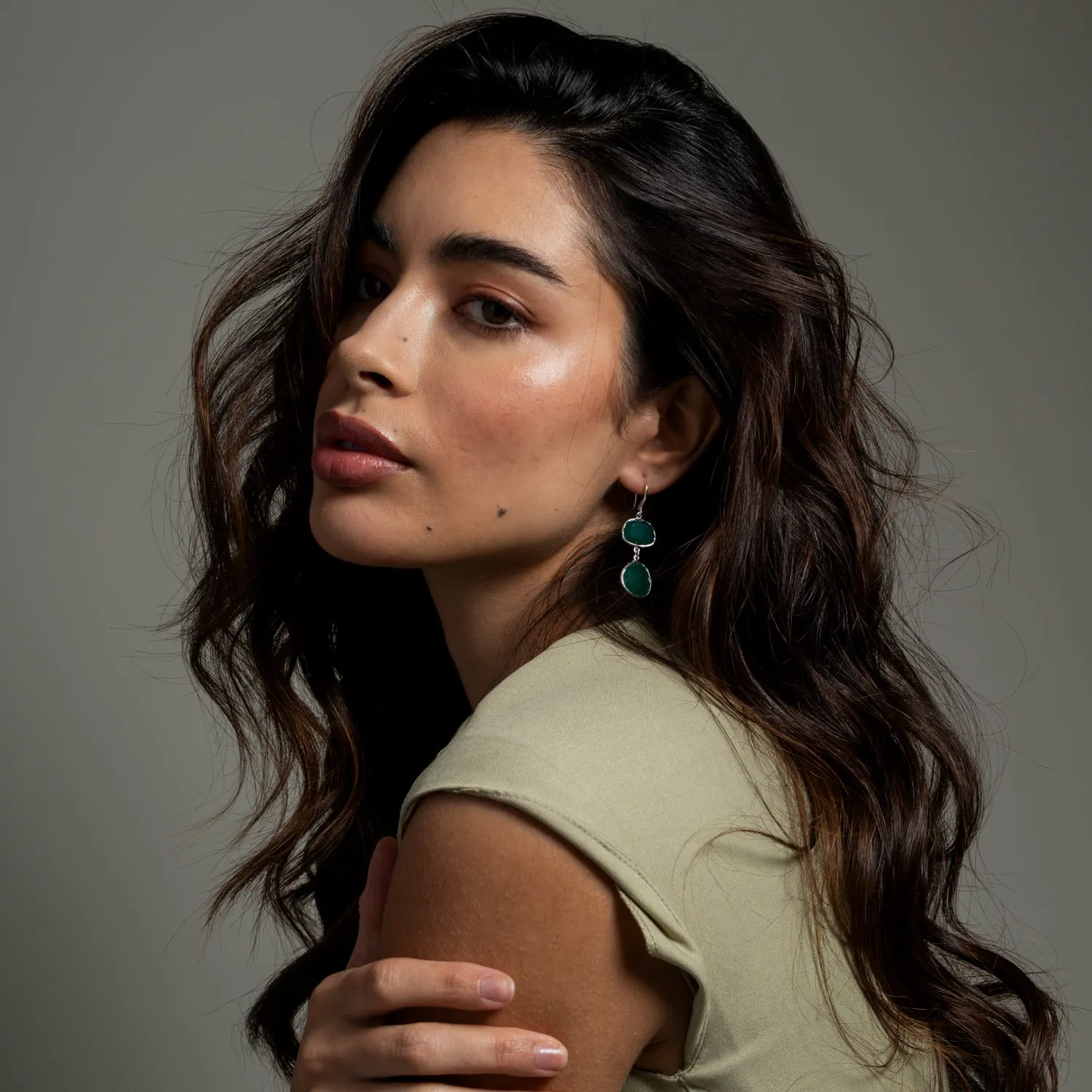 Green Onyx Pebble Drop Earrings sold by Dower & Hall product image thumbnail 3