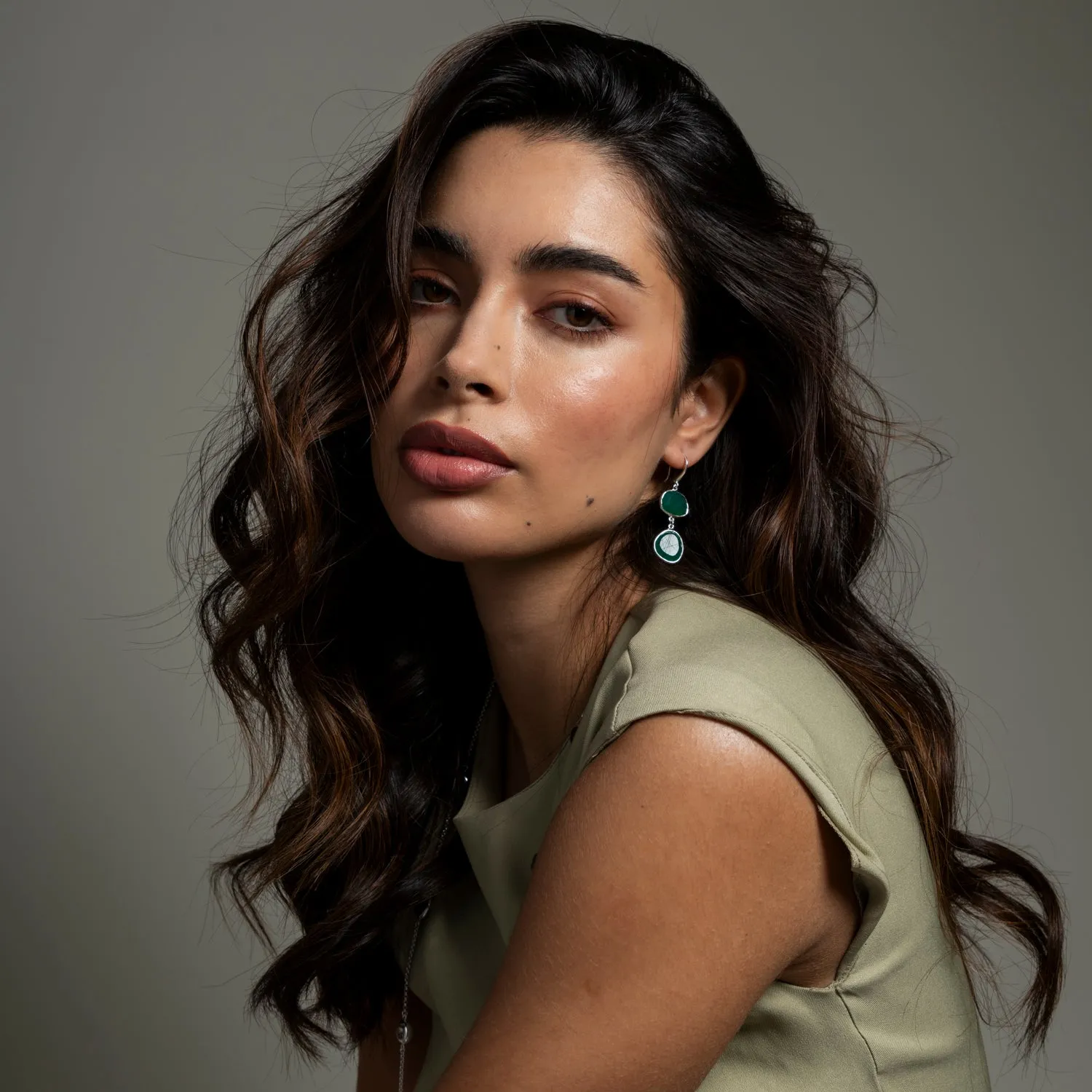 Green Onyx Pebble Drop Earrings sold by Dower & Hall product image thumbnail 2