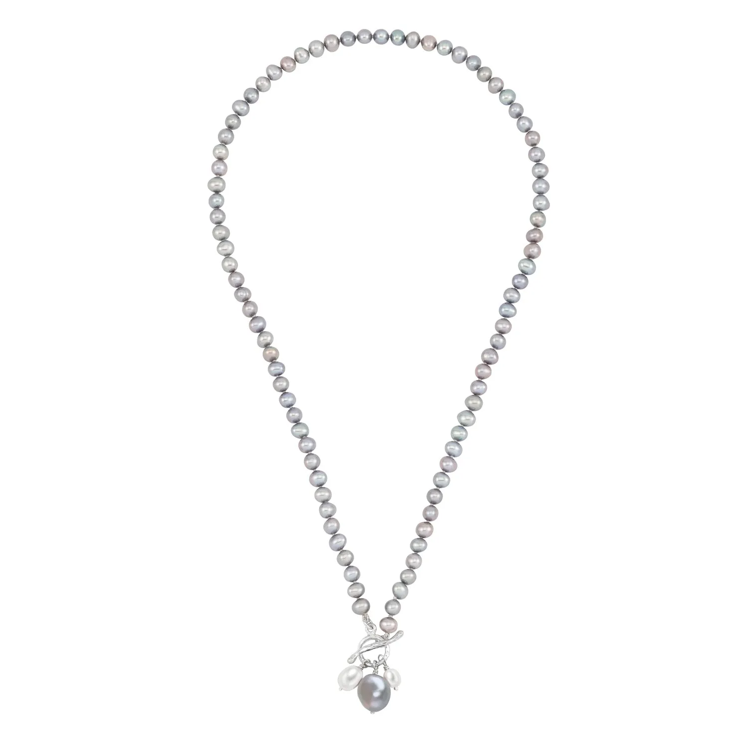Dove Grey Pearl Cluster T-Bar Necklace sold by Dower & Hall product image thumbnail 4
