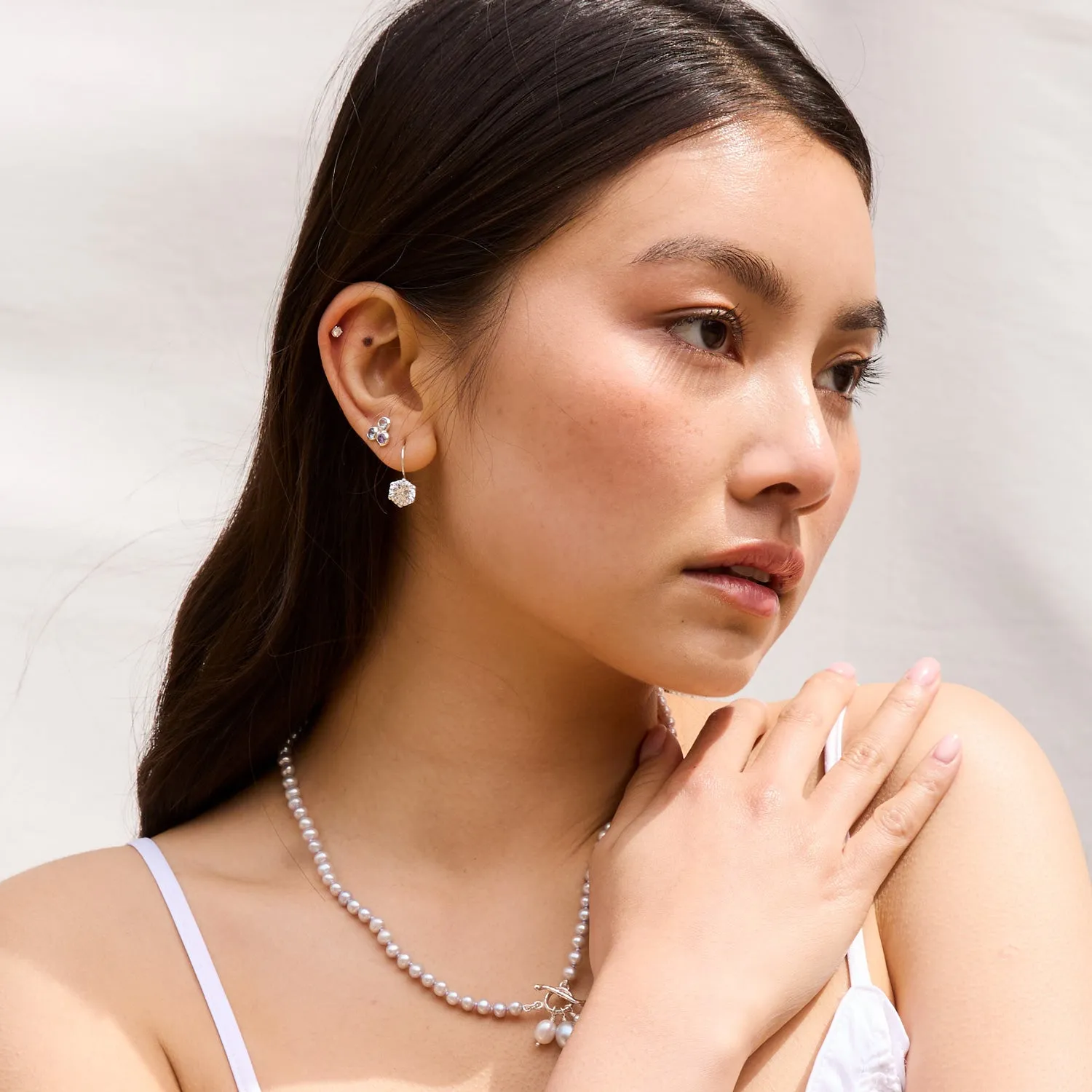 Dove Grey Pearl Cluster T-Bar Necklace sold by Dower & Hall product image thumbnail 3