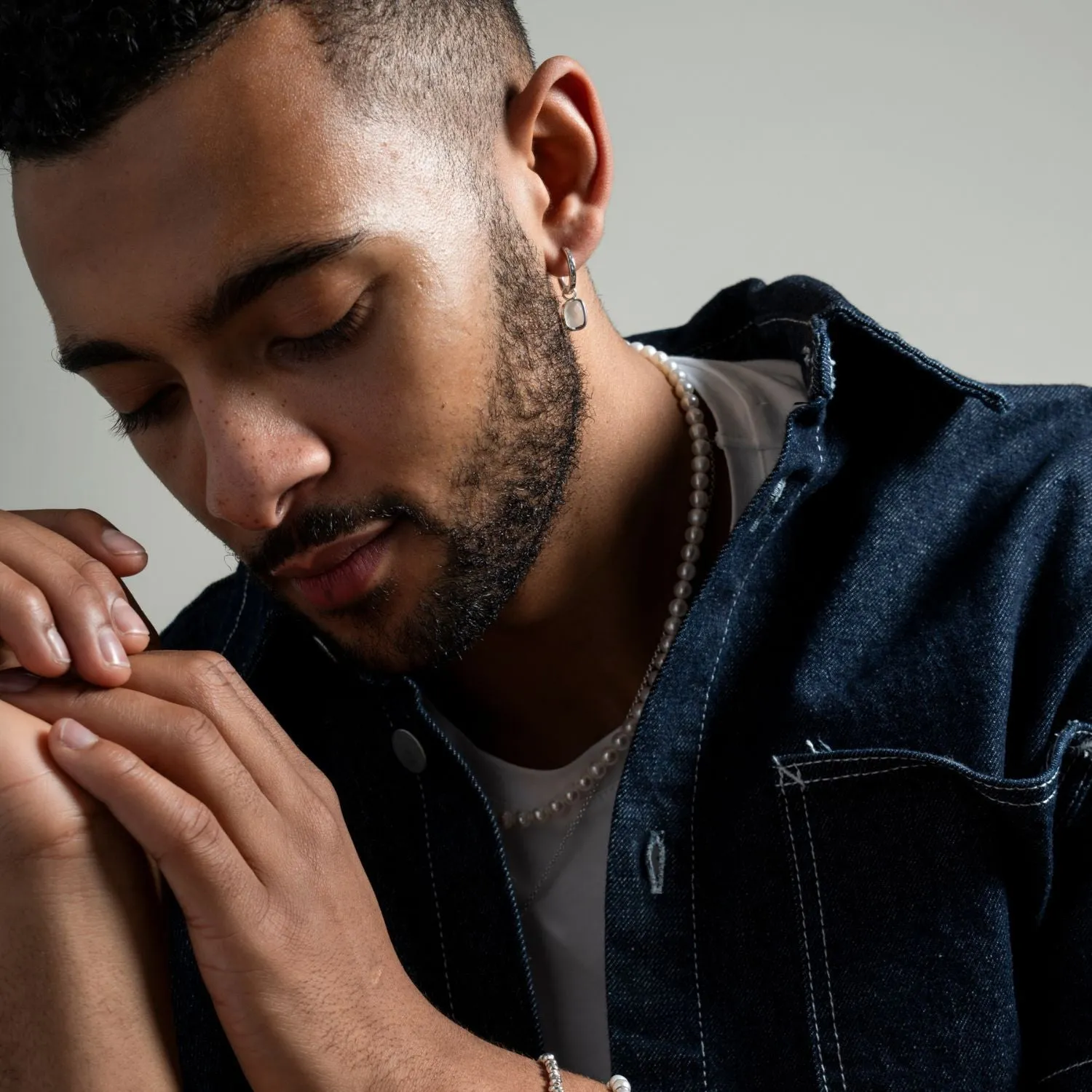 Men's Single Hoop with Moonstone Drop Earring sold by Dower & Hall product image thumbnail 2