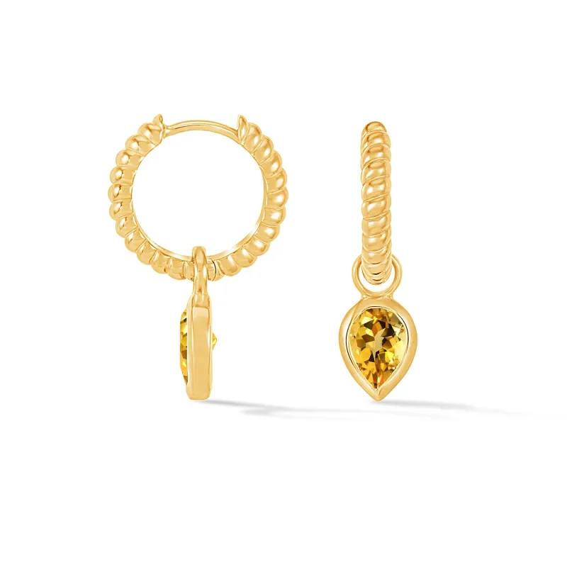 Citrine Twist Huggie Charm Hoops made by Dower & Hall
