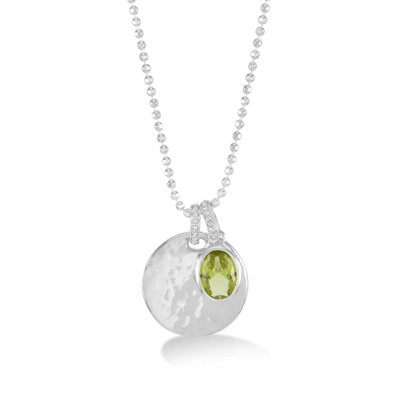 Hammered Disc & Oval Peridot Array Pendant sold by Dower & Hall