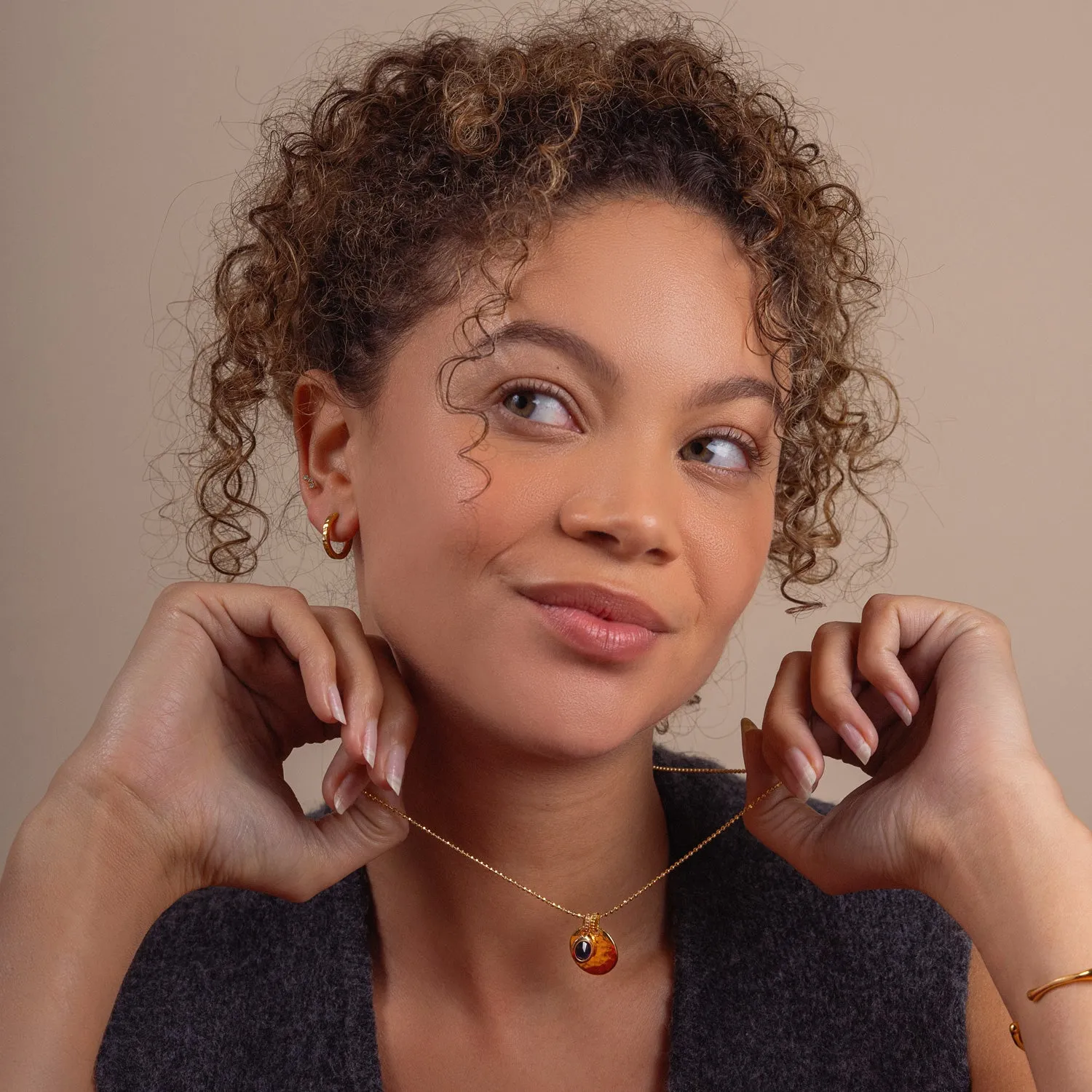 Hammered Disc & Oval Blue Spinel Array Pendant sold by Dower & Hall product image thumbnail 5