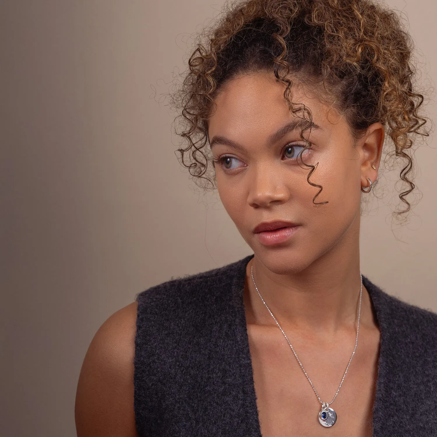 Hammered Disc & Oval Blue Spinel Array Pendant sold by Dower & Hall product image thumbnail 3