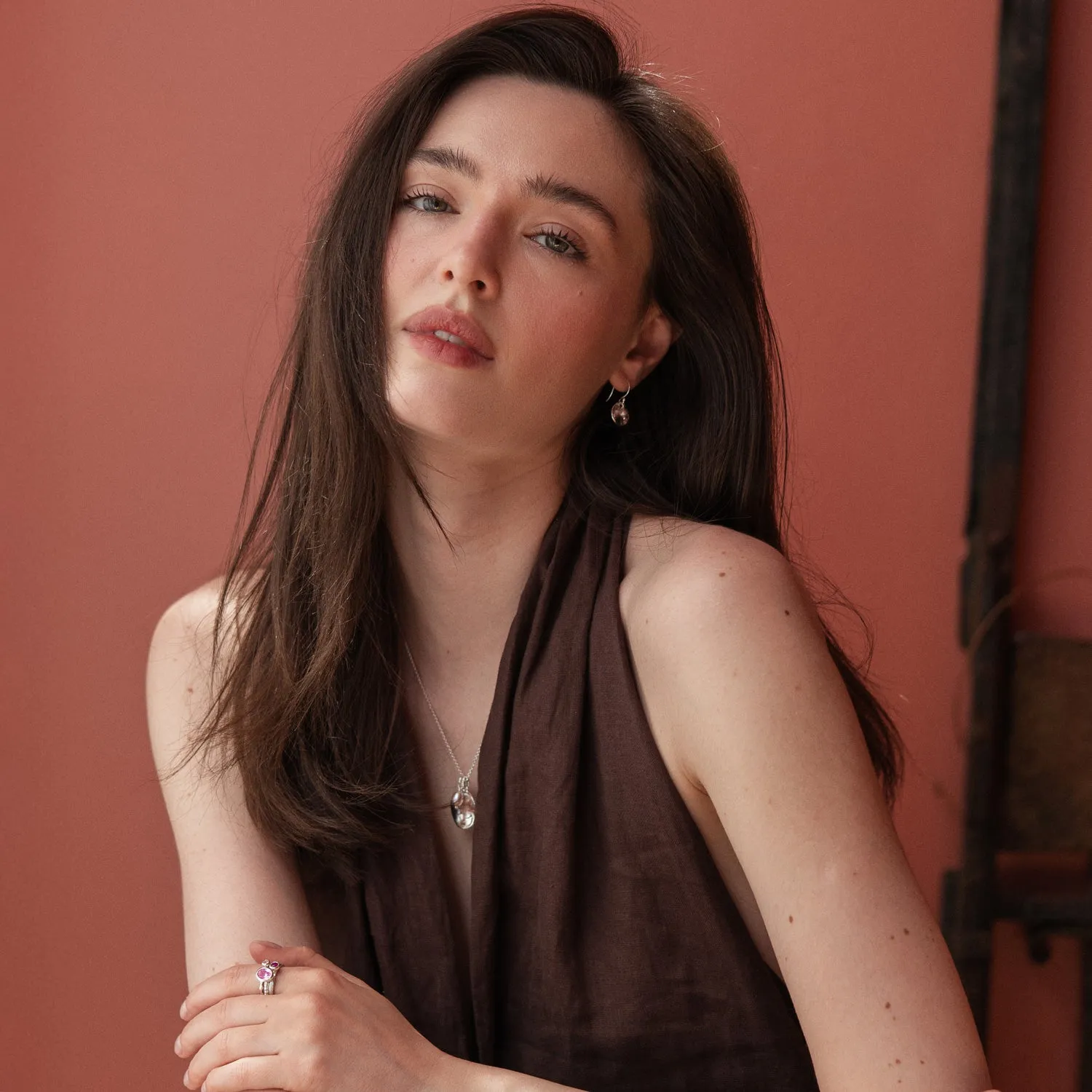 Hammered Disc & Pink Freshwater Pearl Pendant sold by Dower & Hall product image thumbnail 3