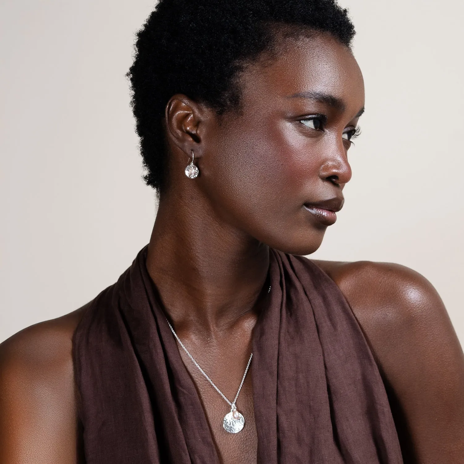 Hammered Disc & Pink Freshwater Pearl Pendant sold by Dower & Hall product image thumbnail 5