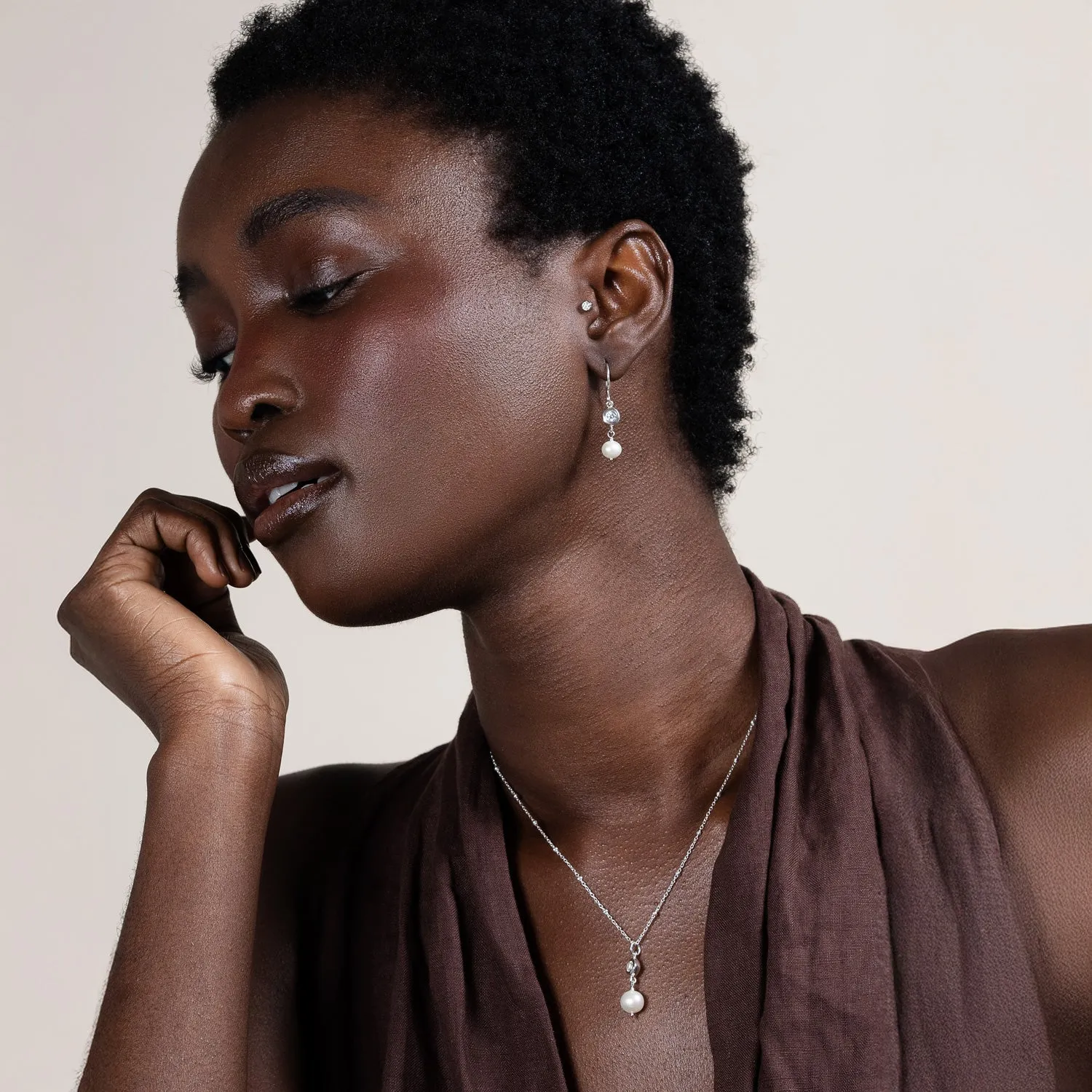 White Topaz & Pearl Dewdrop Pendant sold by Dower & Hall product image thumbnail 2