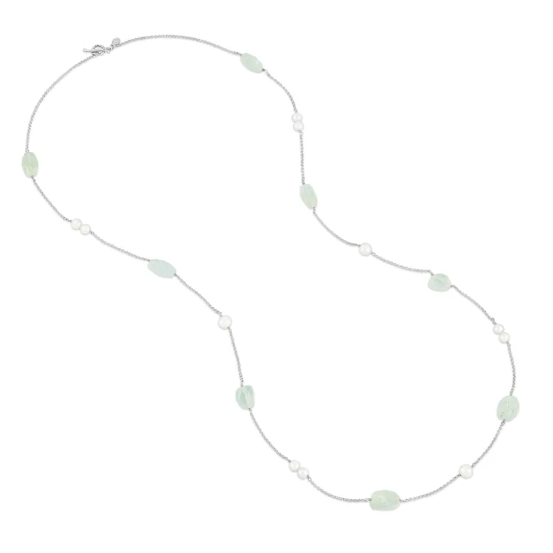 Aquamarine and White Pearl Array Necklace sold by Dower & Hall