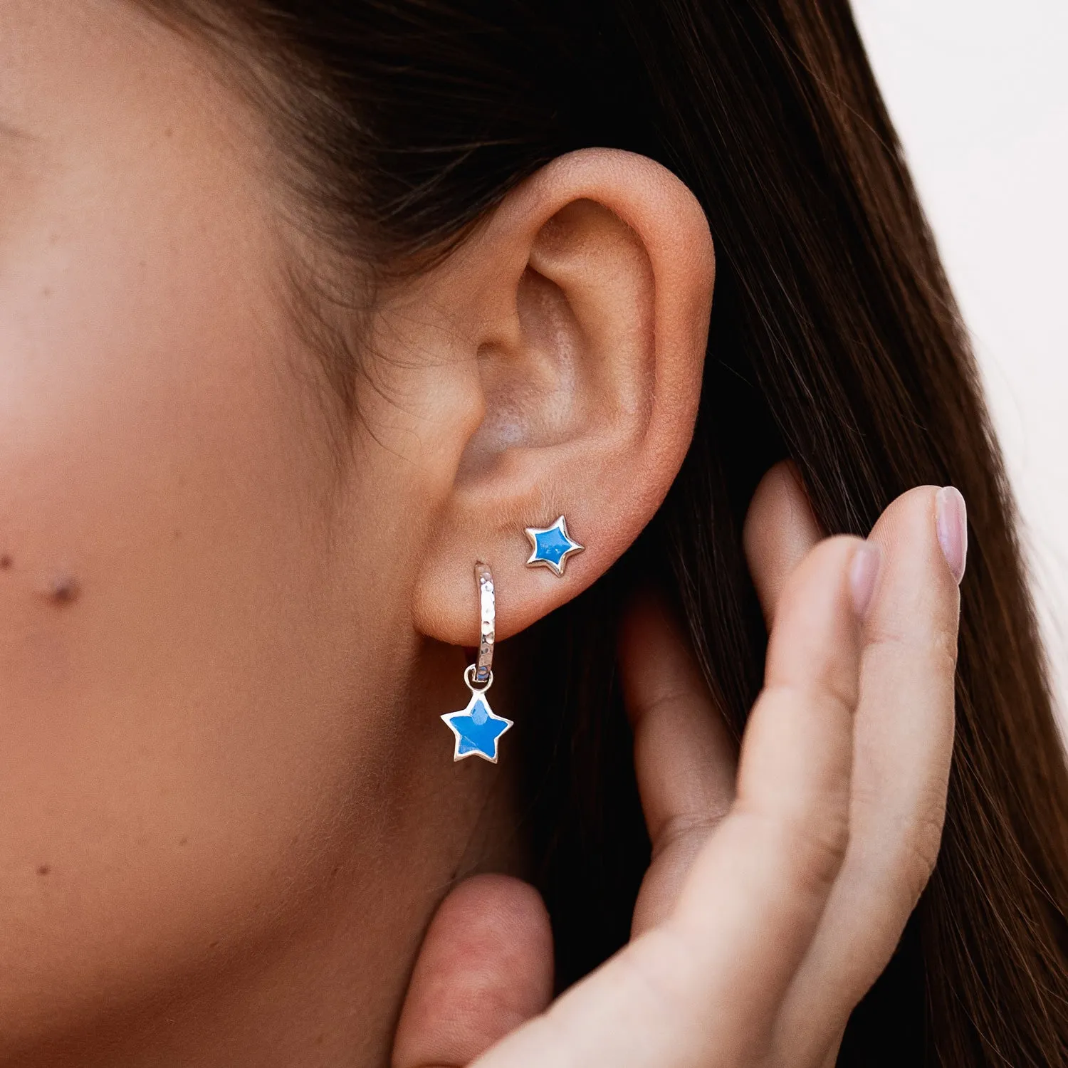 Blue Enamel Narrative Star Huggie Hoops sold by Dower & Hall product image thumbnail 2