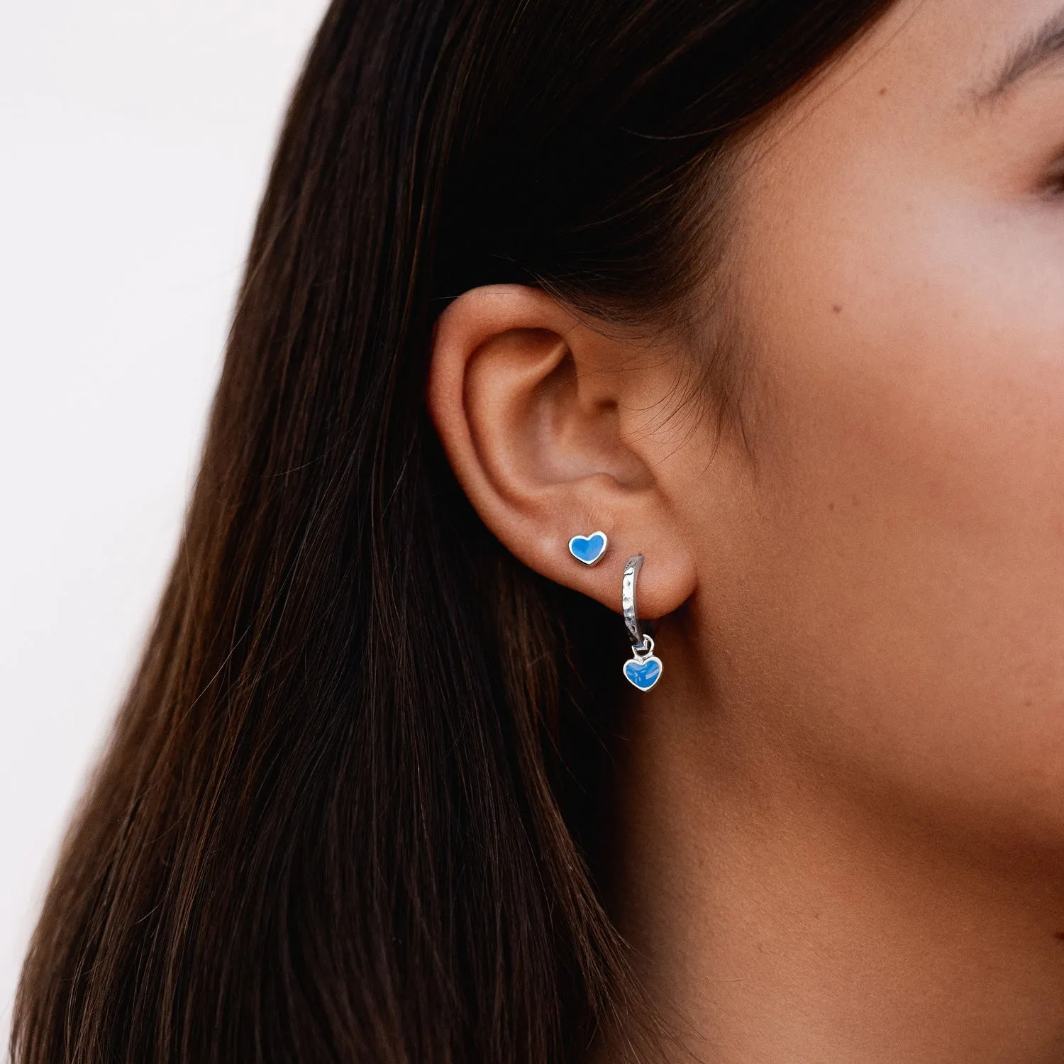 Blue Enamel Narrative Heart Huggie Hoops sold by Dower & Hall product image thumbnail 3