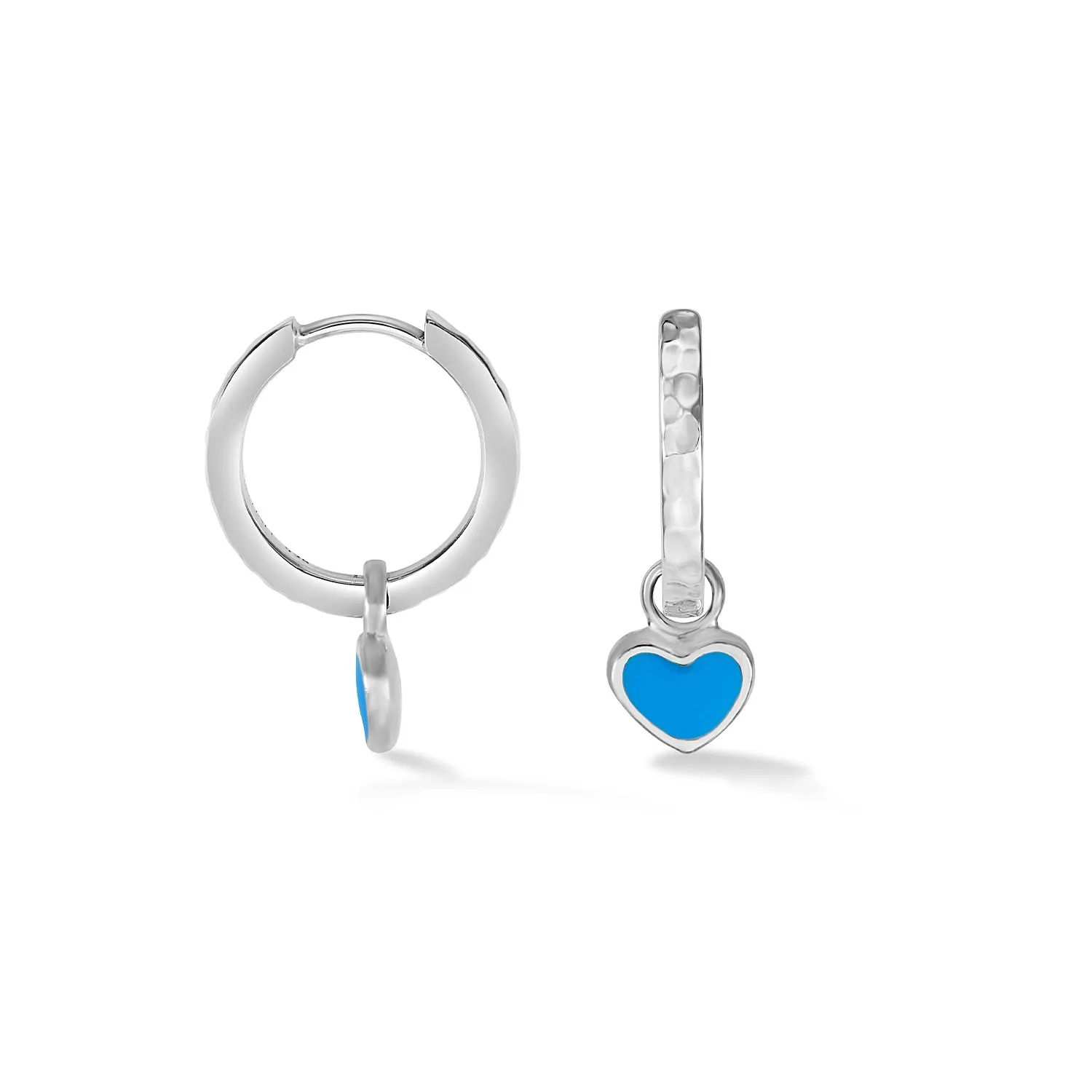 Blue Enamel Narrative Heart Huggie Hoops sold by Dower & Hall