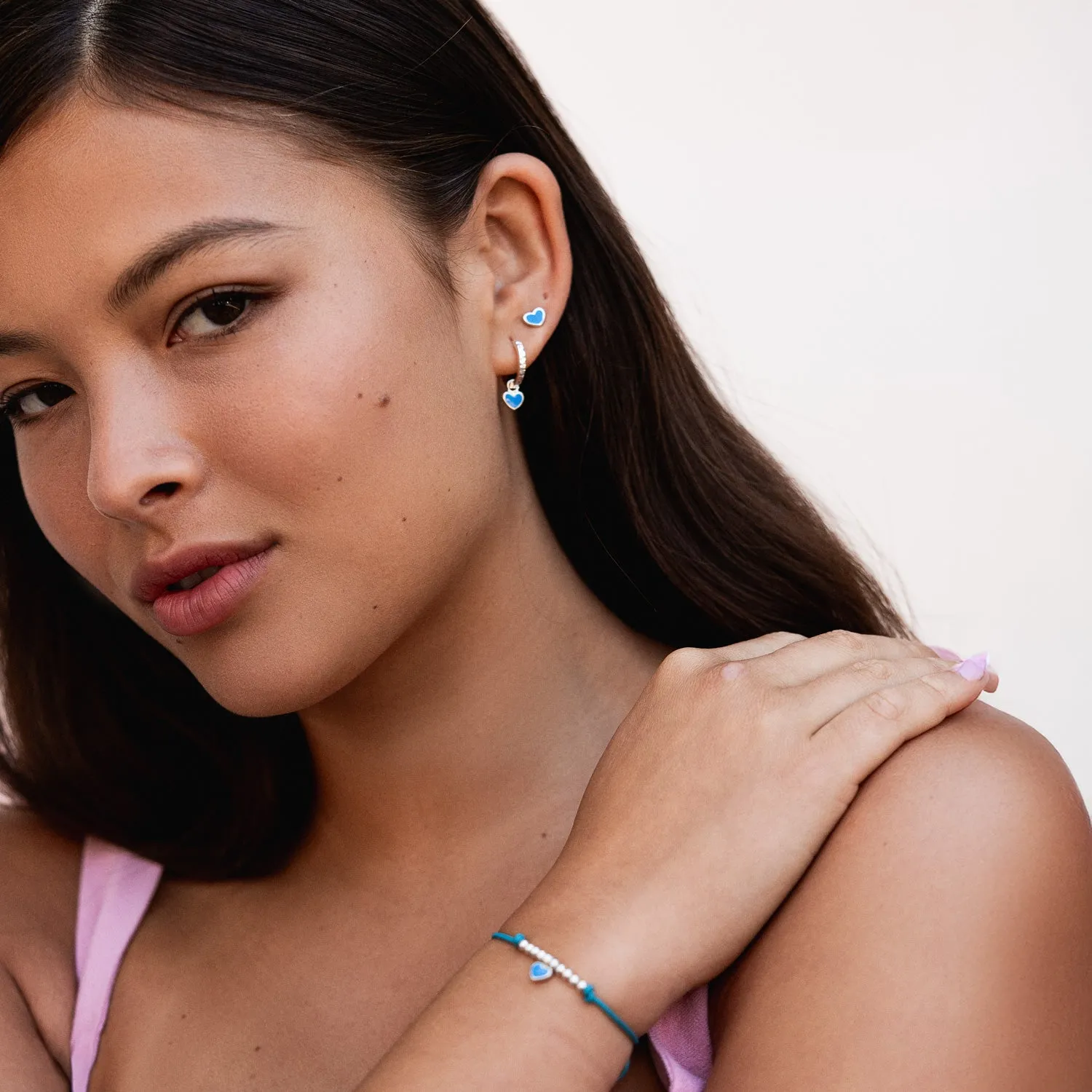 Blue Enamel Narrative Heart Huggie Hoops sold by Dower & Hall product image thumbnail 4