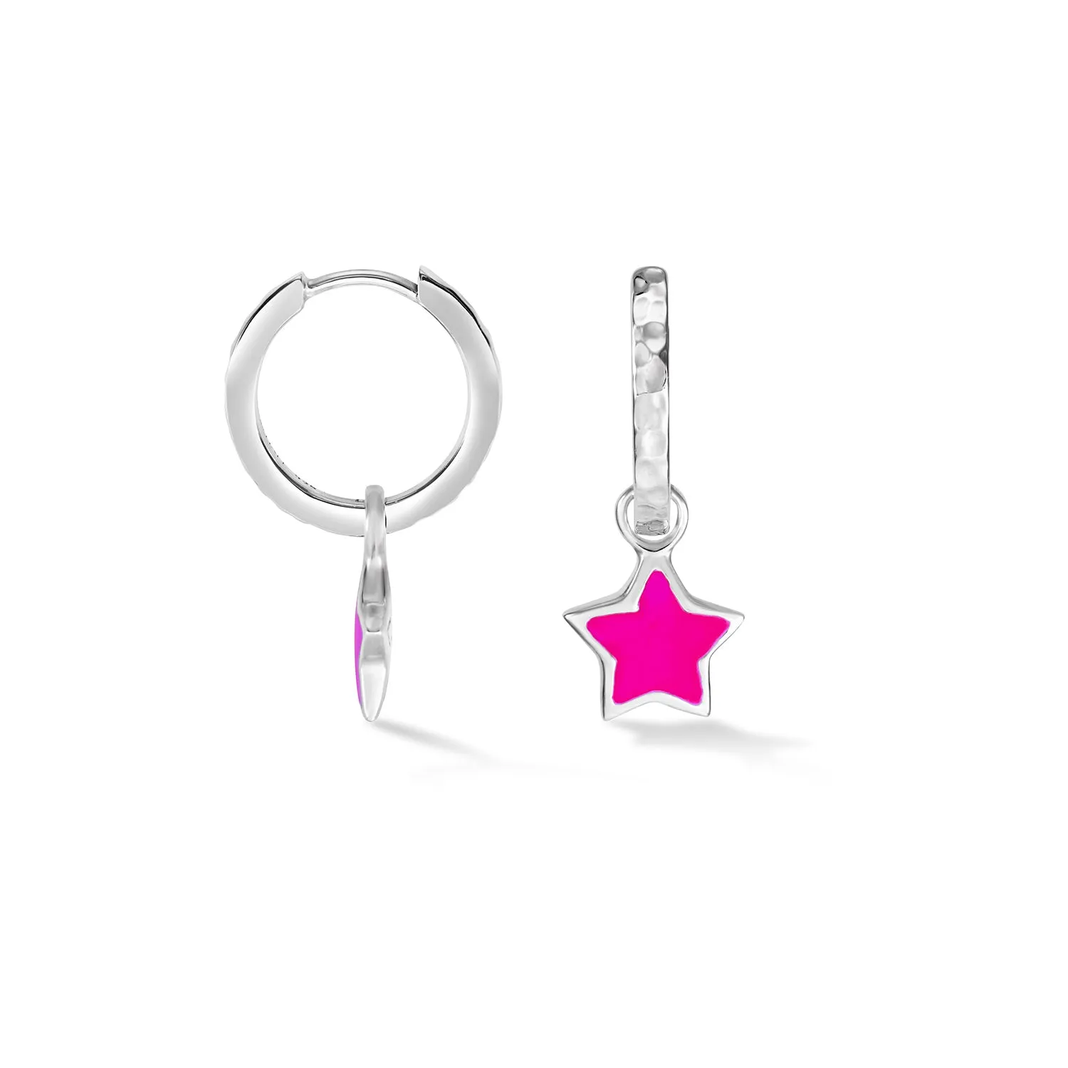Pink Enamel Narrative Star Huggie Hoops sold by Dower & Hall